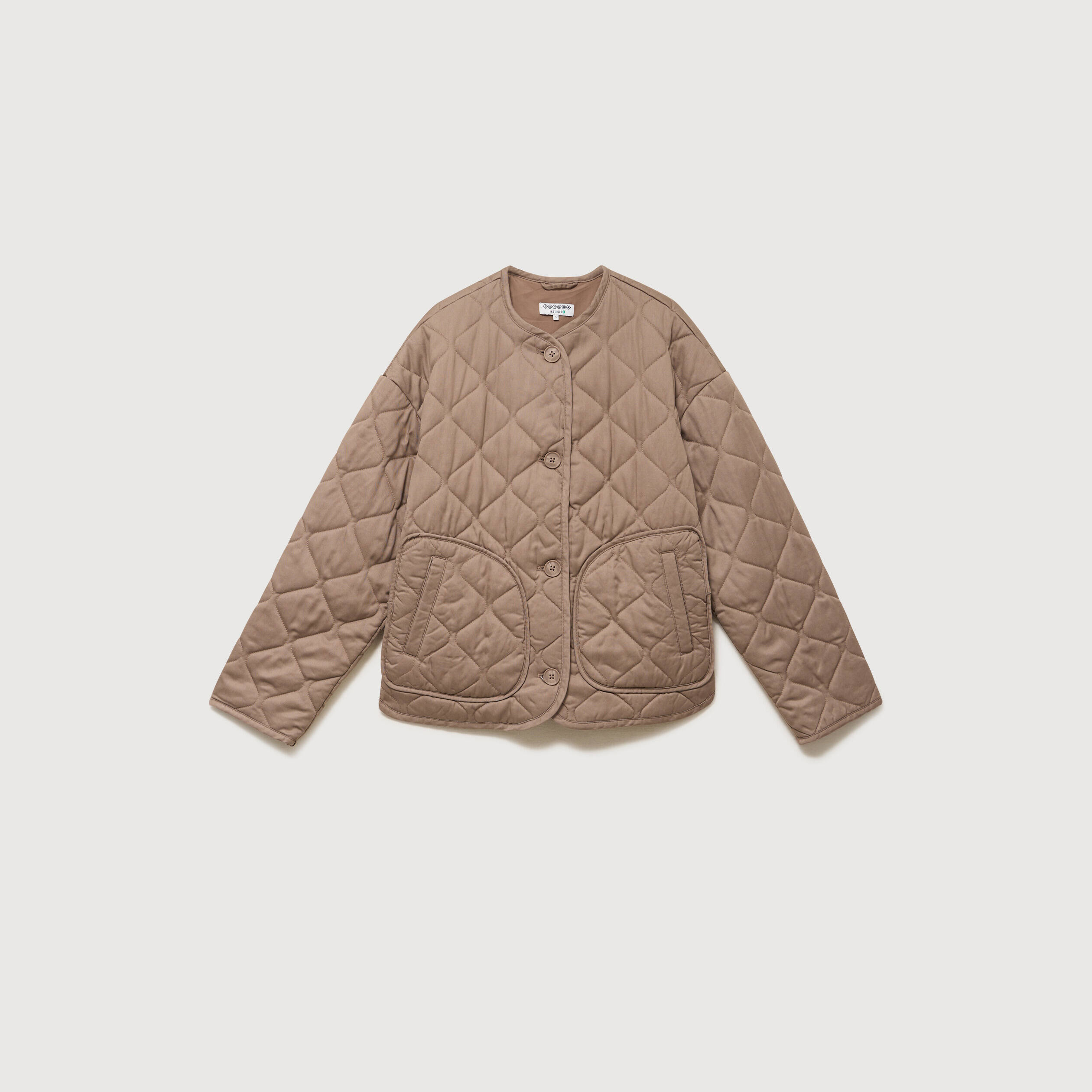 Veste oversize manches longues doubl&eacute;e taupe femme