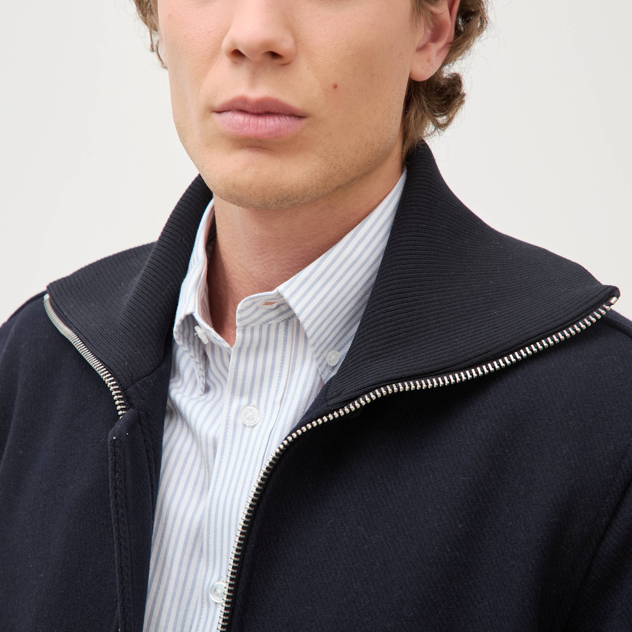 Blouson col camionneur manches longues bleu marine homme