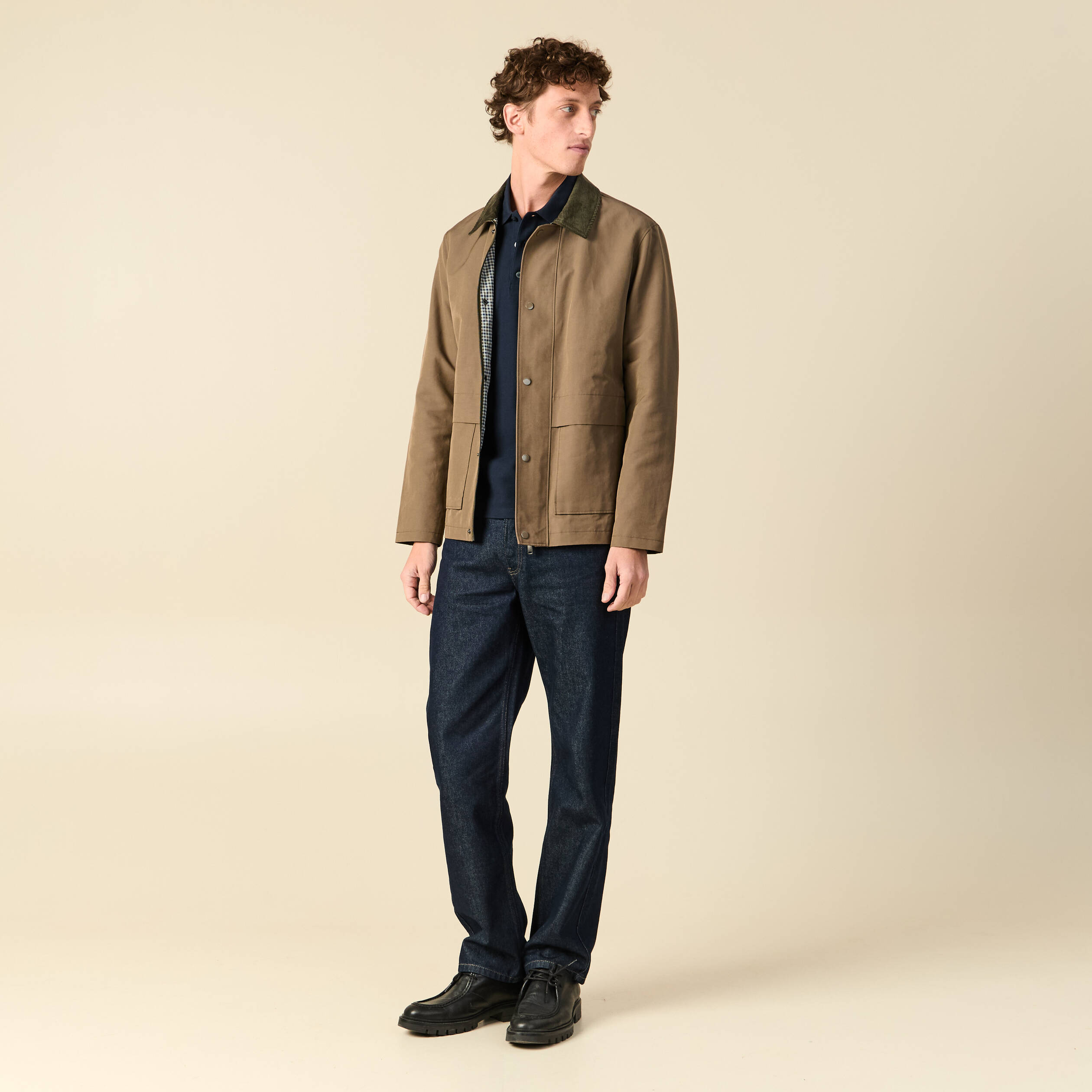 Polo manches longues en coton bleu marine homme