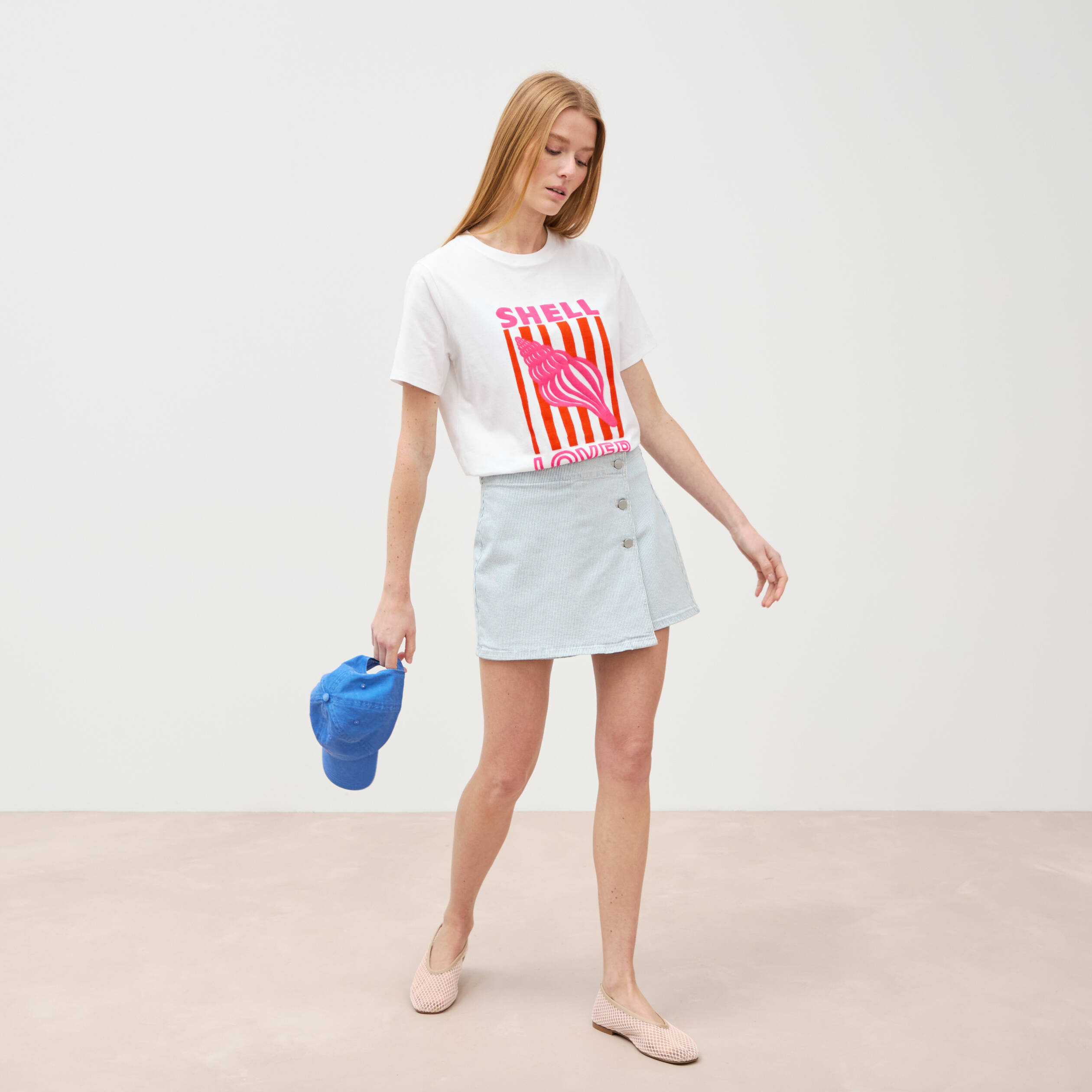 Jupe-short taille haute en jeans denim bleach femme