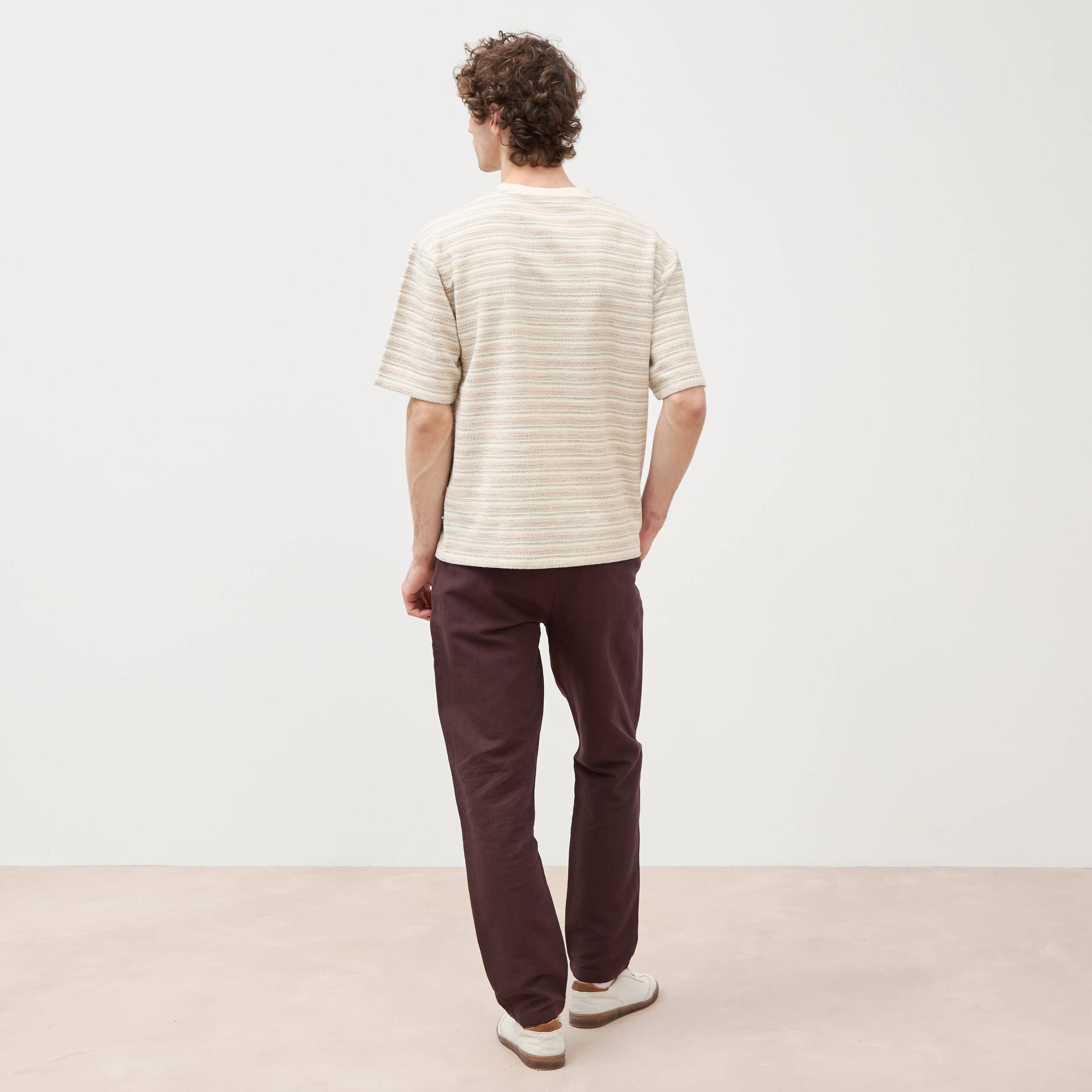 T-shirt col rond manches courtes ecru homme