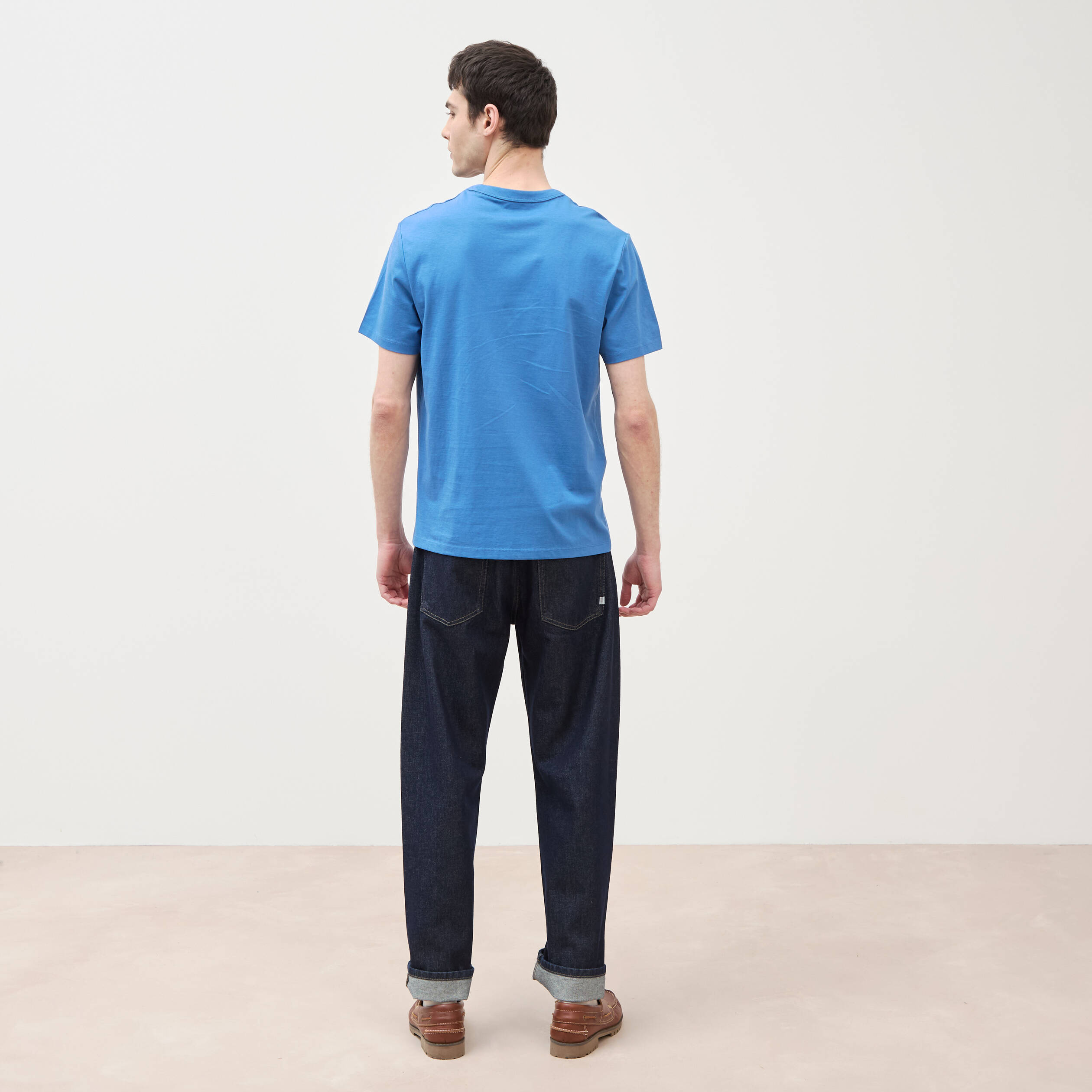 T-shirt en coton manches courtes bleu fonc&eacute; homme