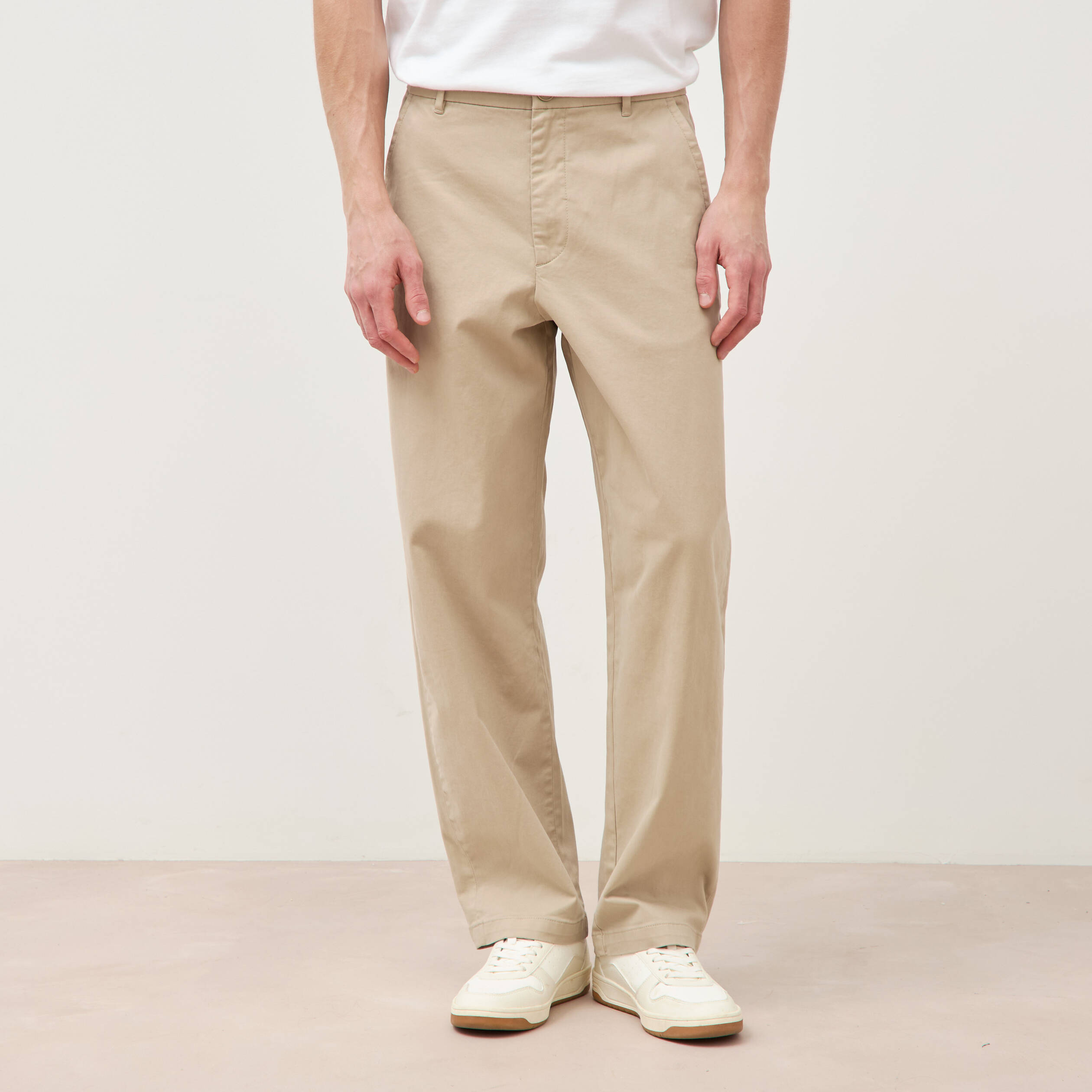 Pantalon coupe large beige homme