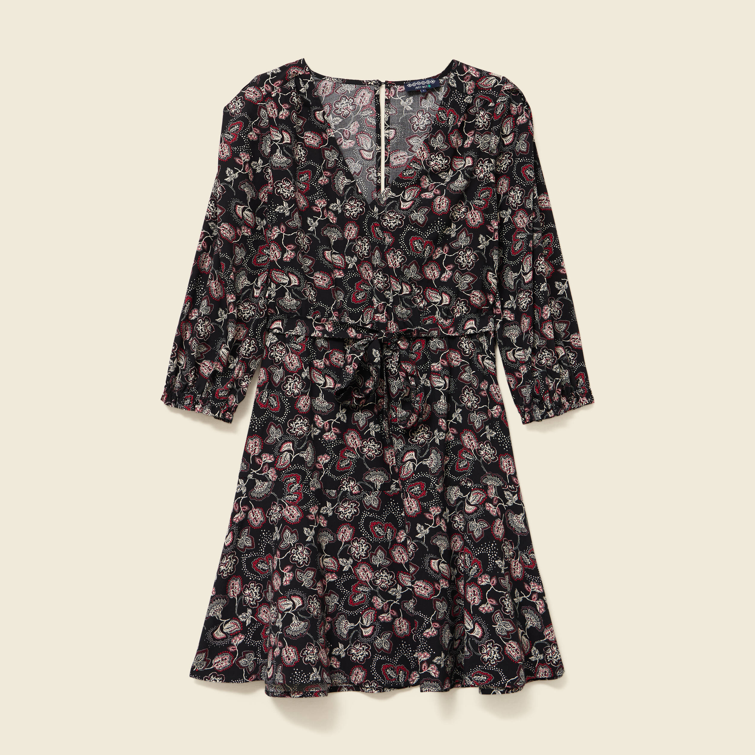 Robe évasée fluide manches 3/4 noir femme