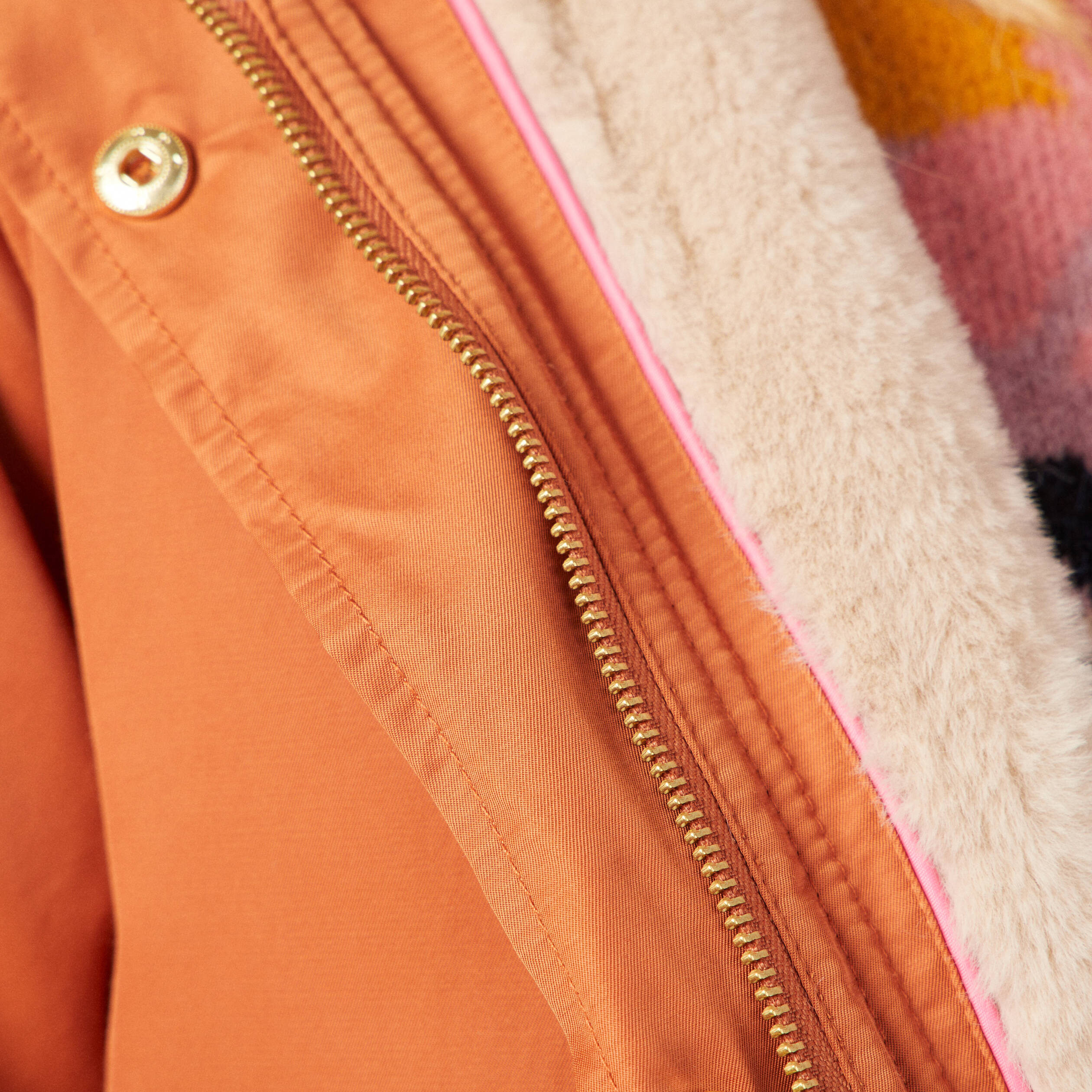 Parka droite à capuche doublée orange foncé femme