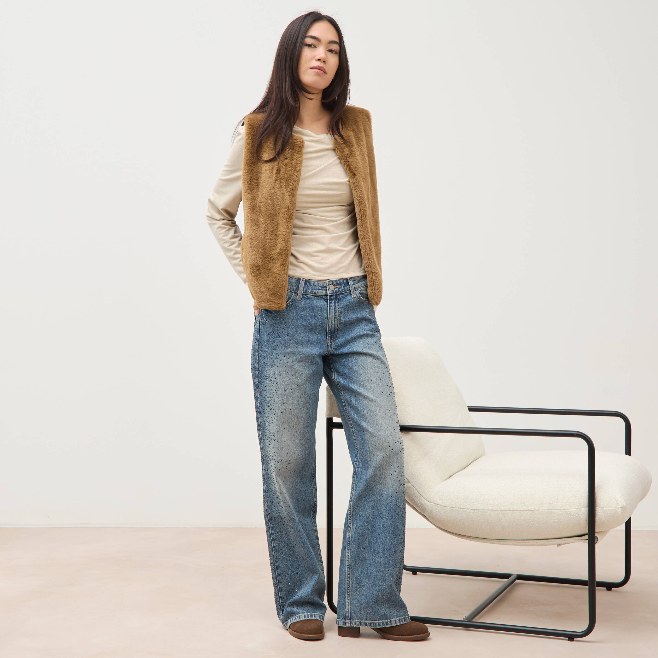 Gilet sans manches doubl&eacute; camel femme