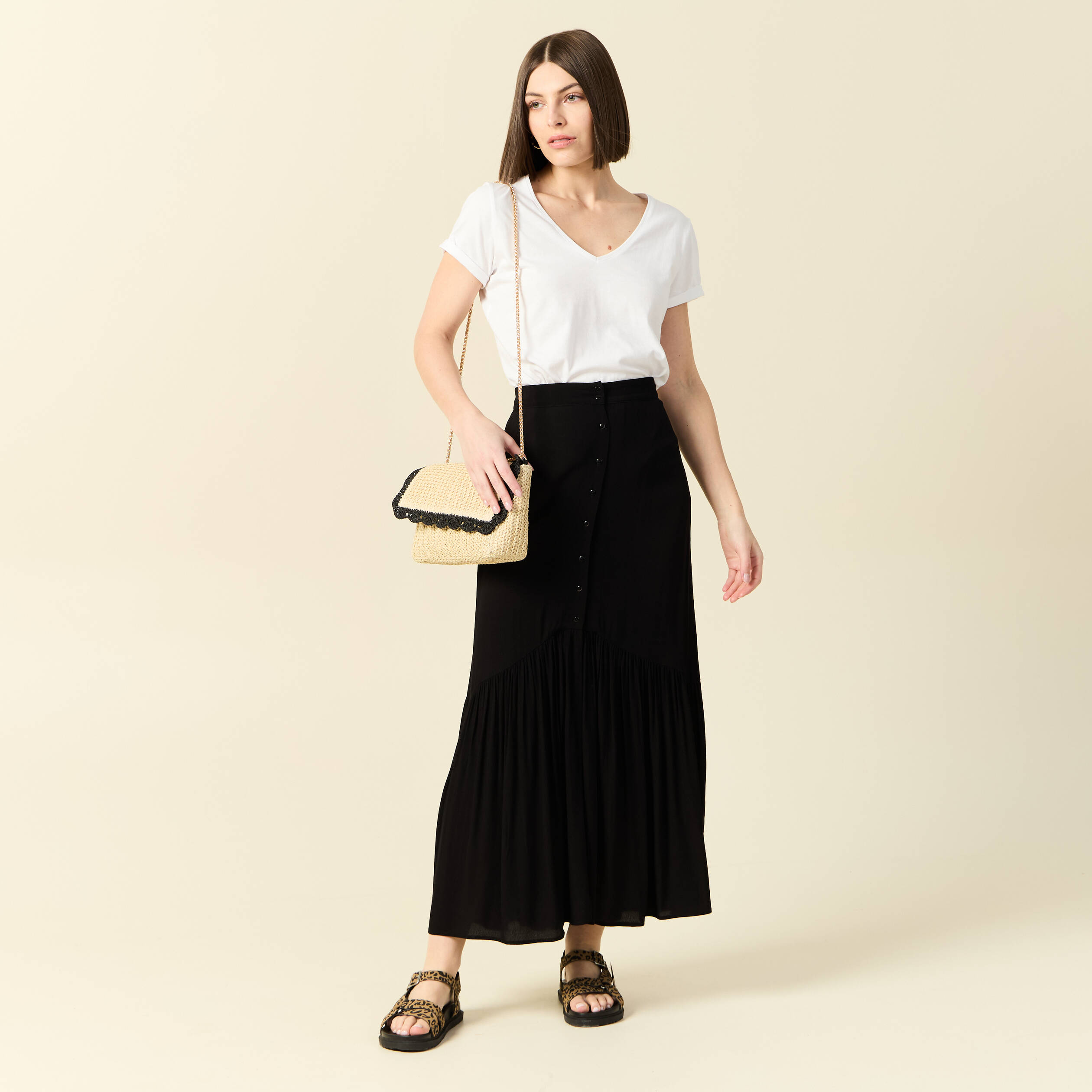 jupe longue evasee noir femme Jupe longue évasée noir femme