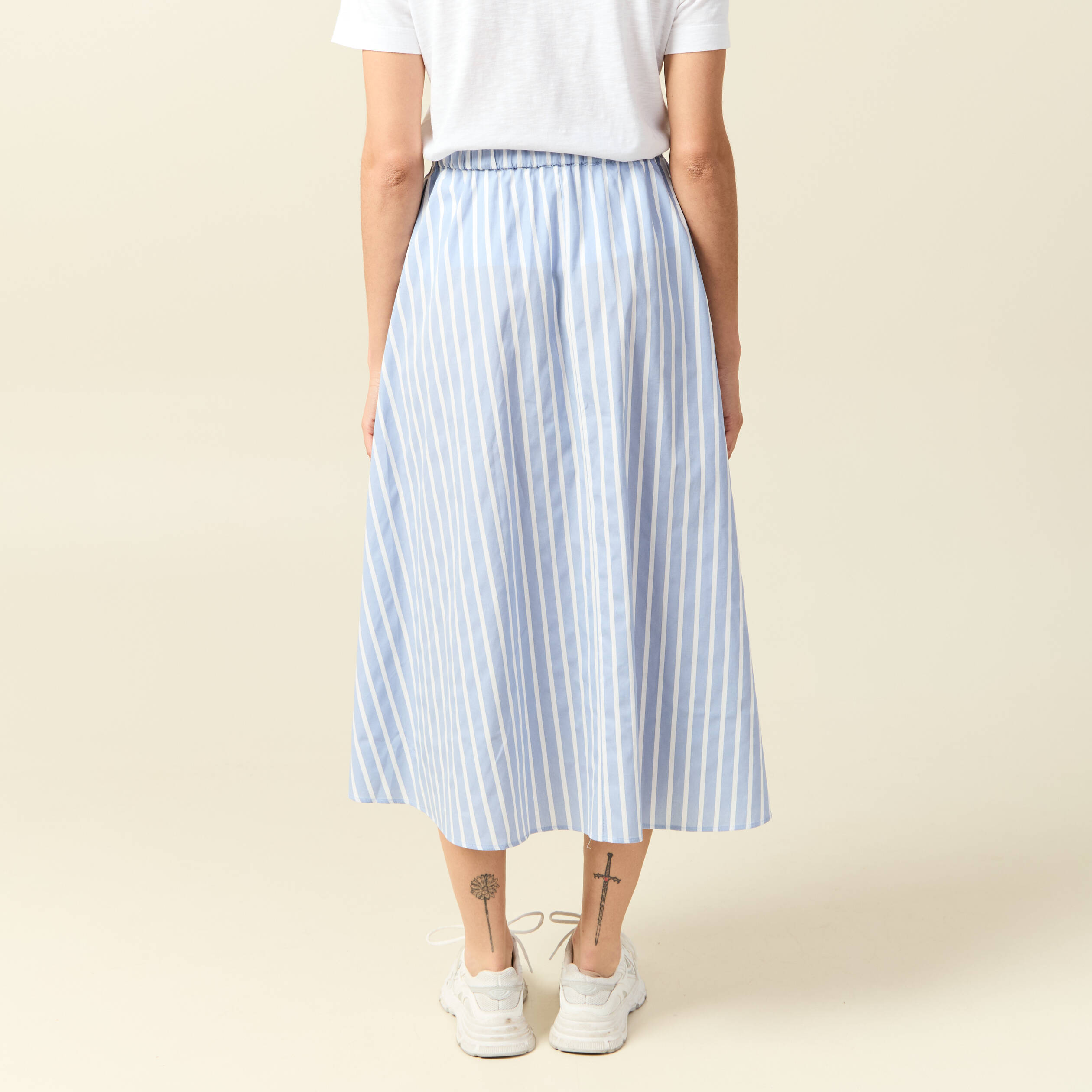 Jupe longue évasée en coton bleu ciel femme
