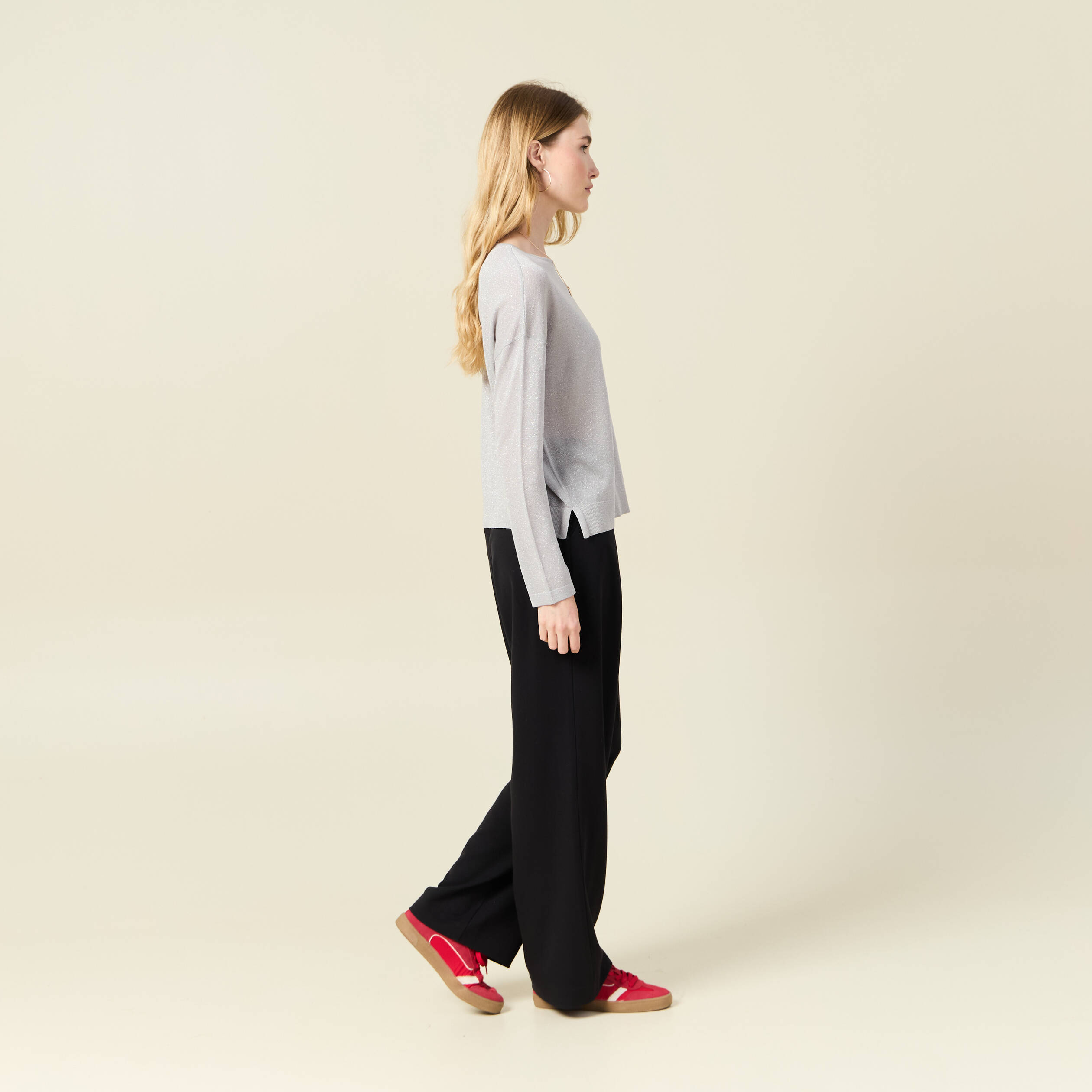 Pull manches longues gris clair femme