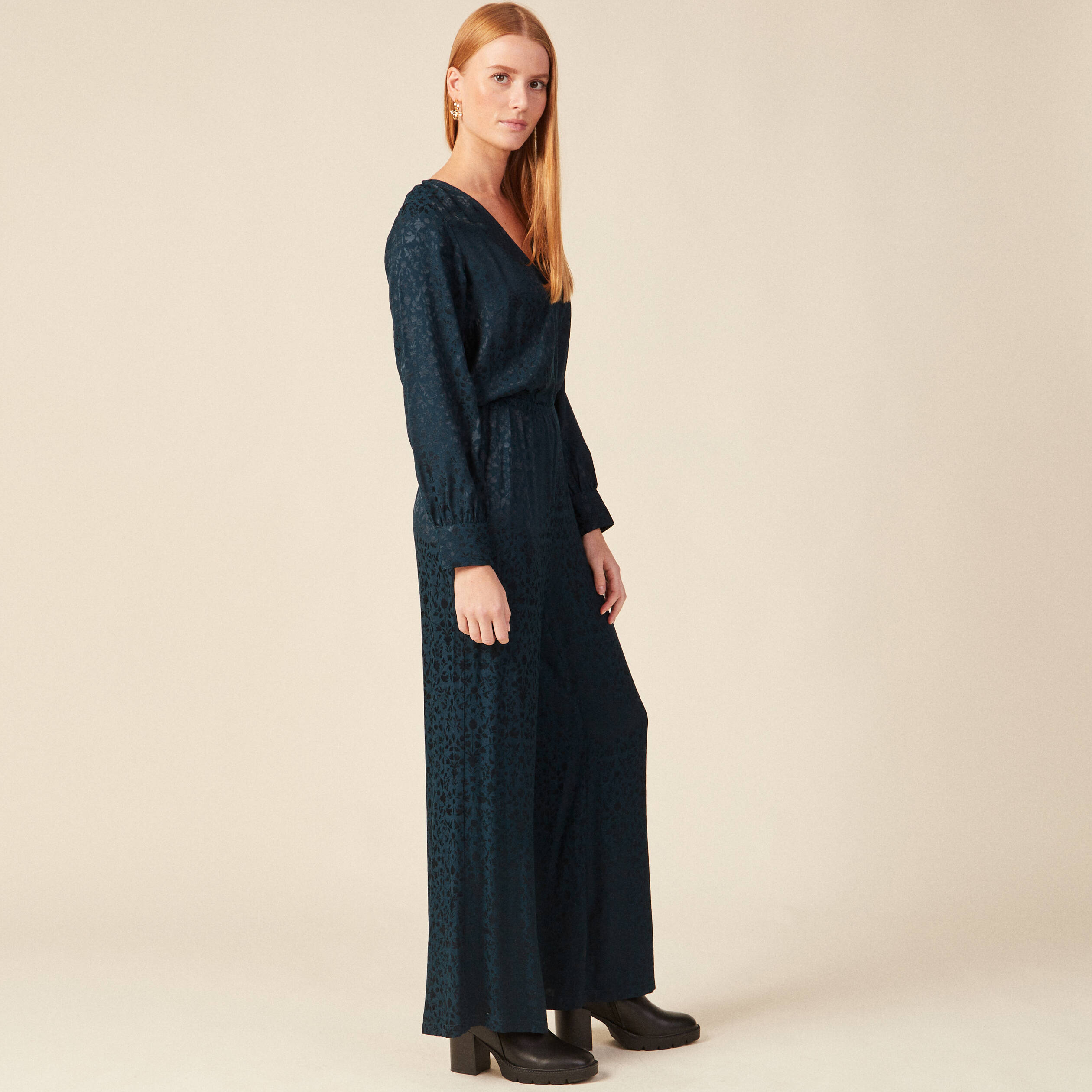Combinaison pantalon satin bleu canard femme