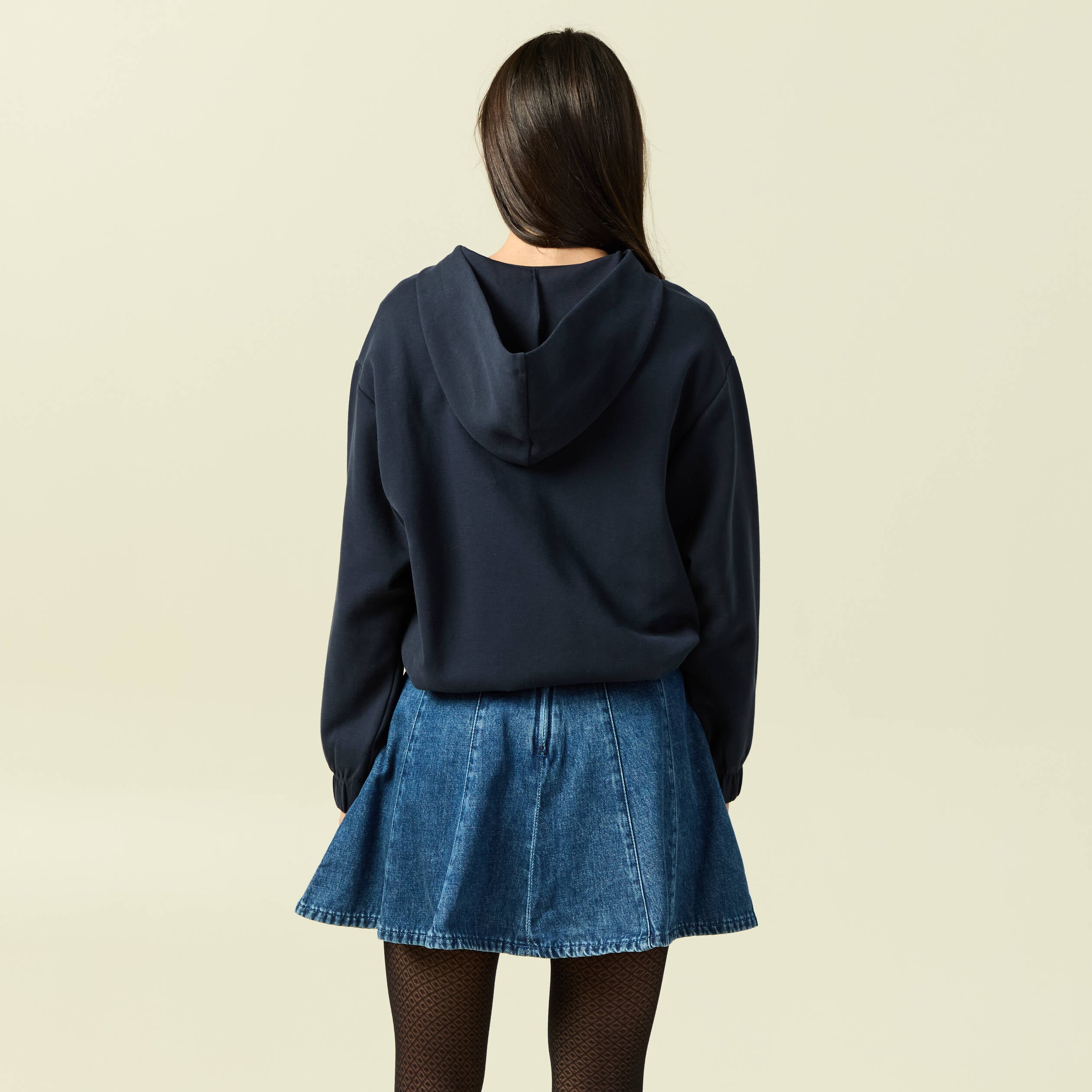 Sweat &agrave; capuche manches longues doubl&eacute; bleu marine femme