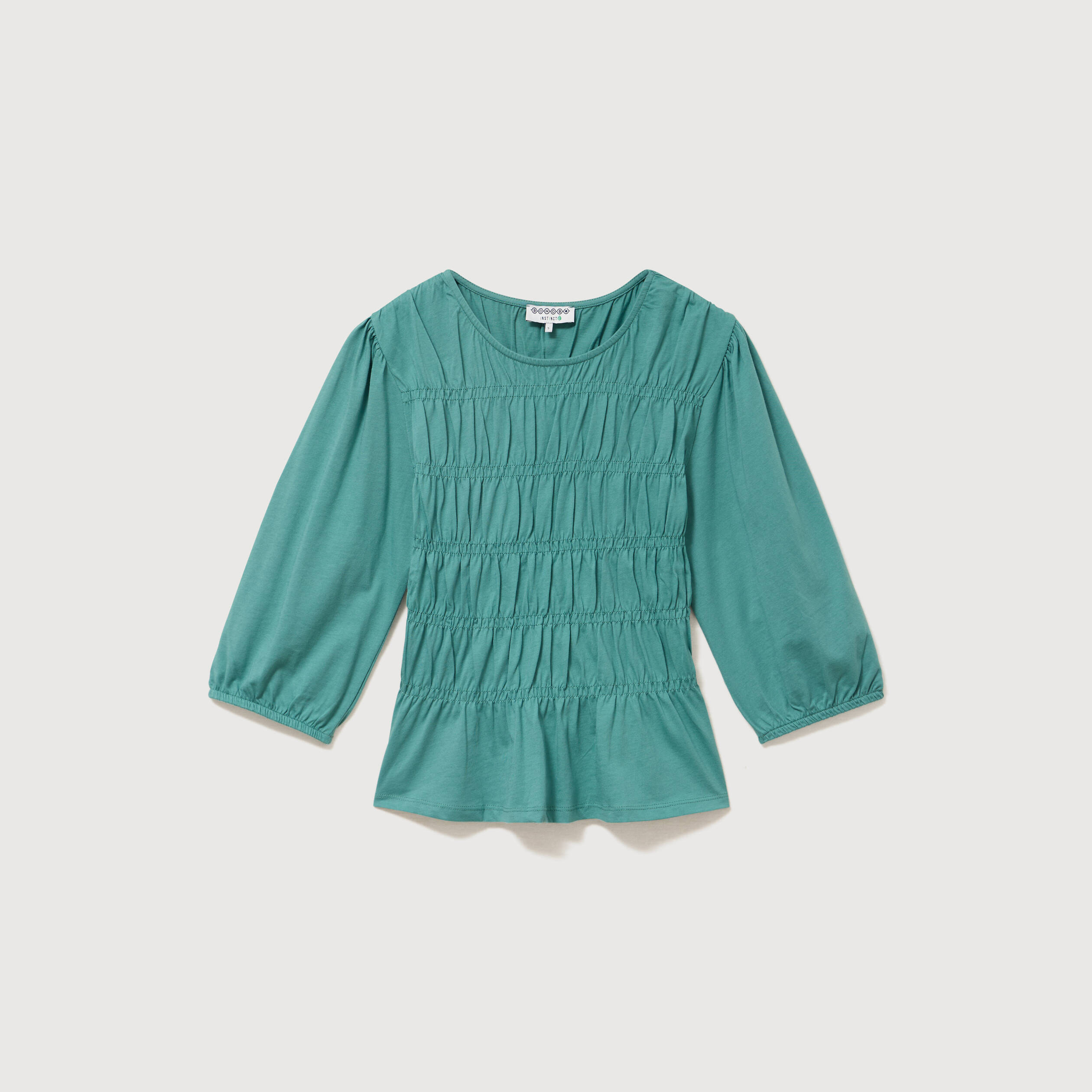 T-shirt cintr&eacute; col rond manches longues vert femme