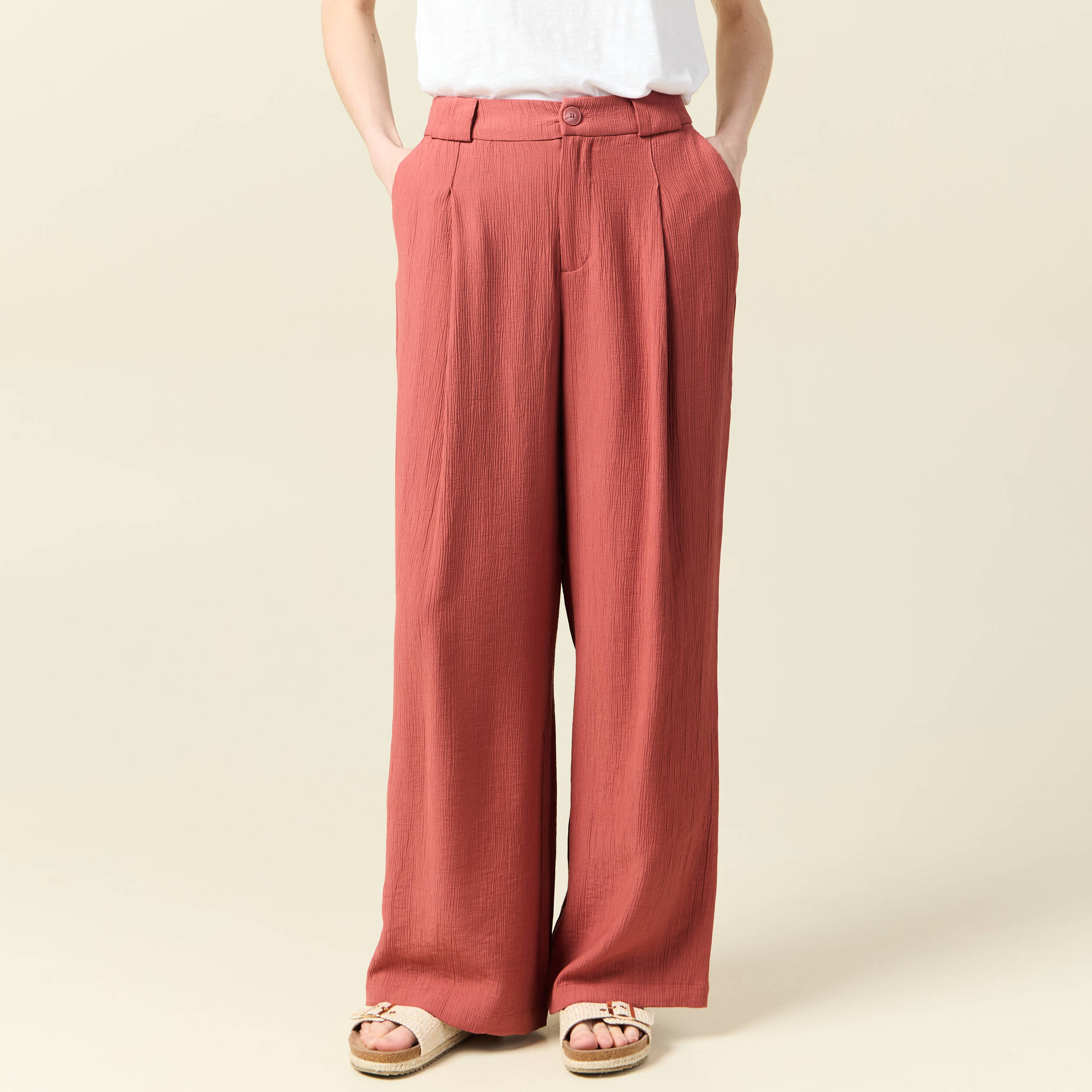 pantalon large a pinces vieux rose femme Pantalon large à pinces vieux rose femme