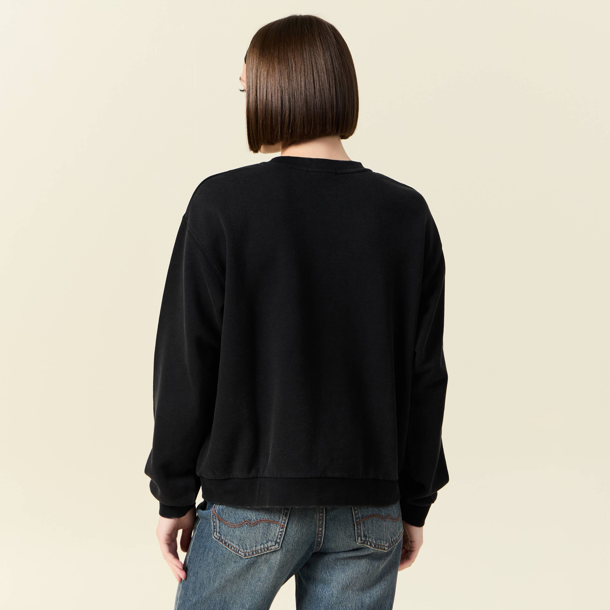 sweat col rond manches longues en coton noir femme Sweat col rond manches longues en coton noir femme