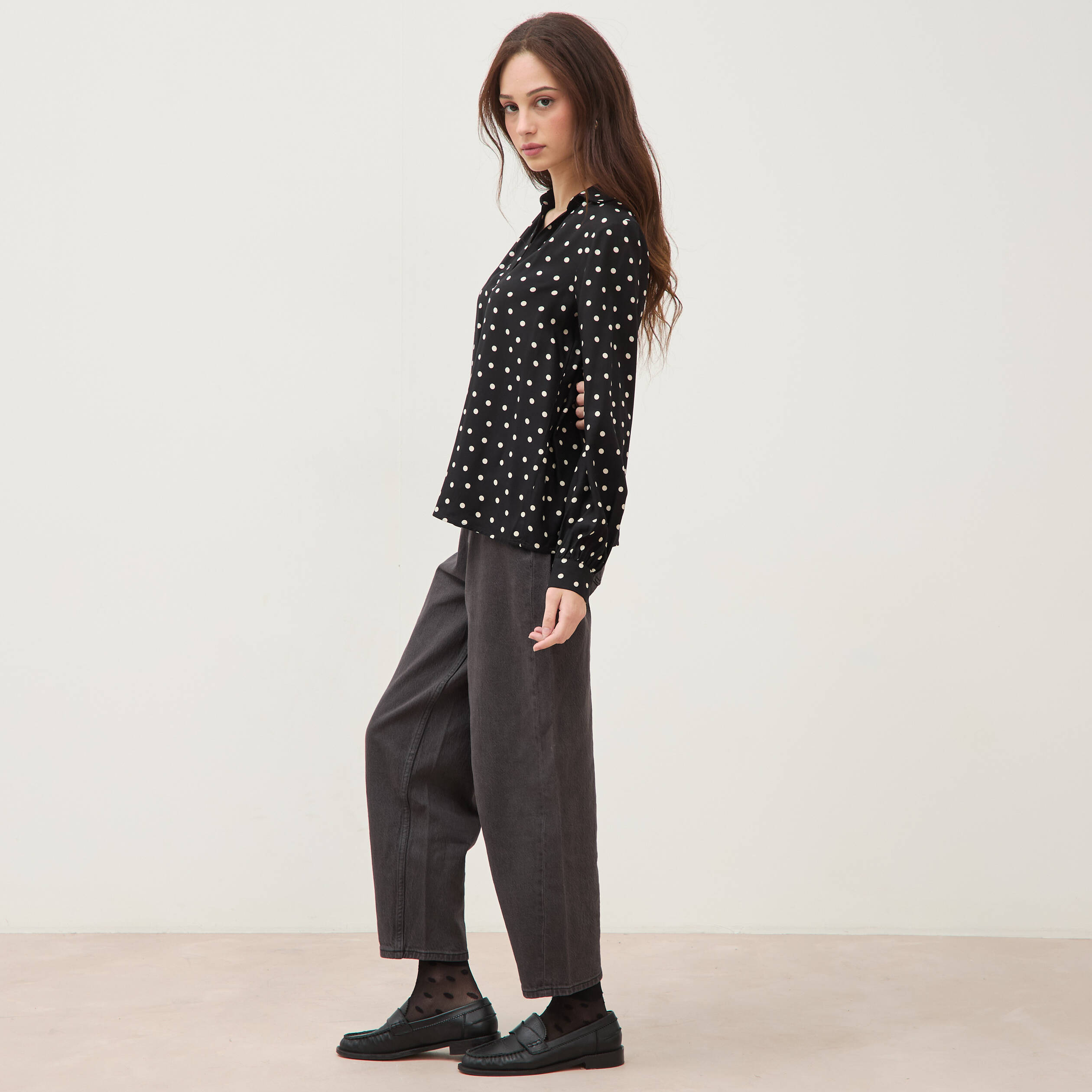 Blouse ample manches longues noir femme