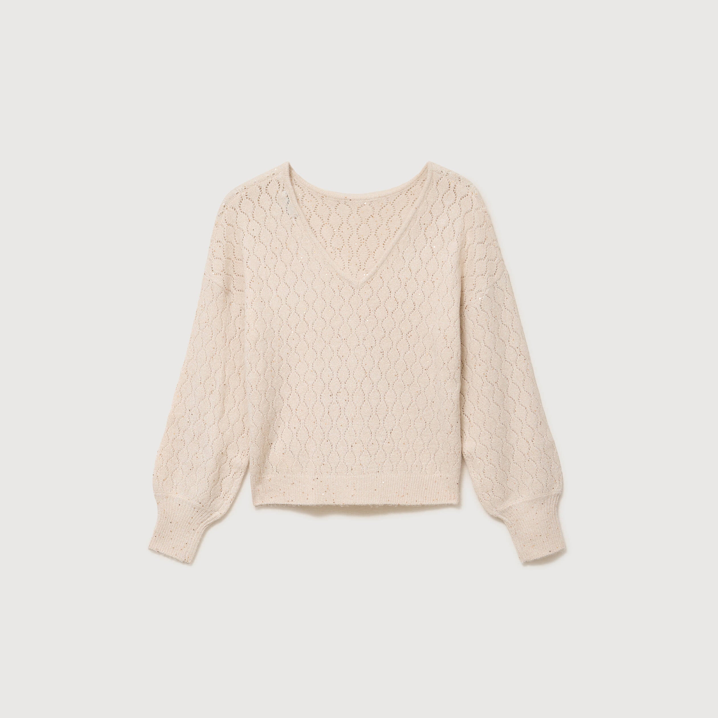 Pull oversize col v manches longues creme femme