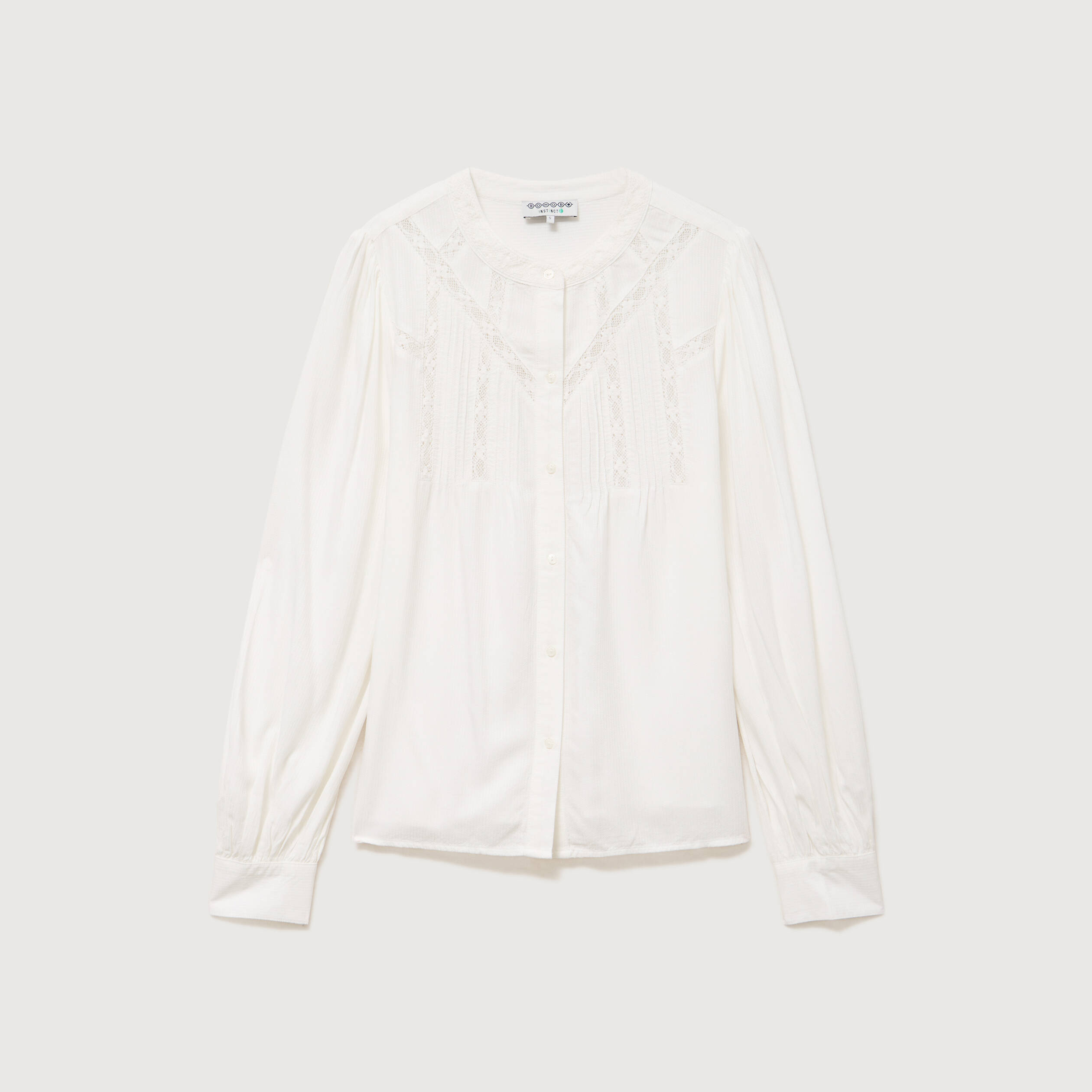 Blouse ajour&eacute;e col rond manches longues ecru femme