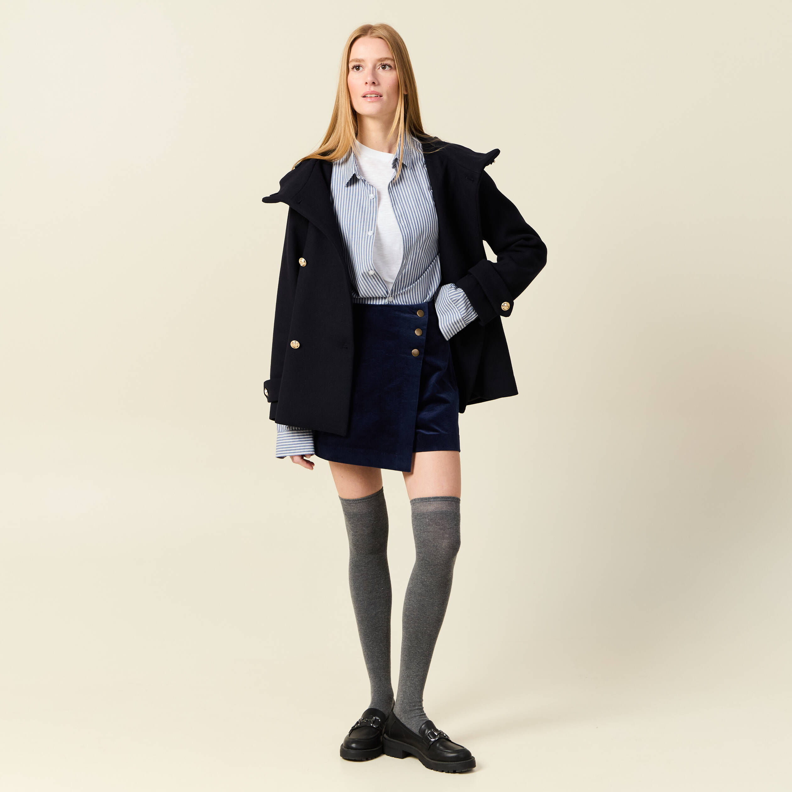 JUPE MIDI À PLIS EN VELOURS - BLEU MARINE - FEMME | H&M FR
