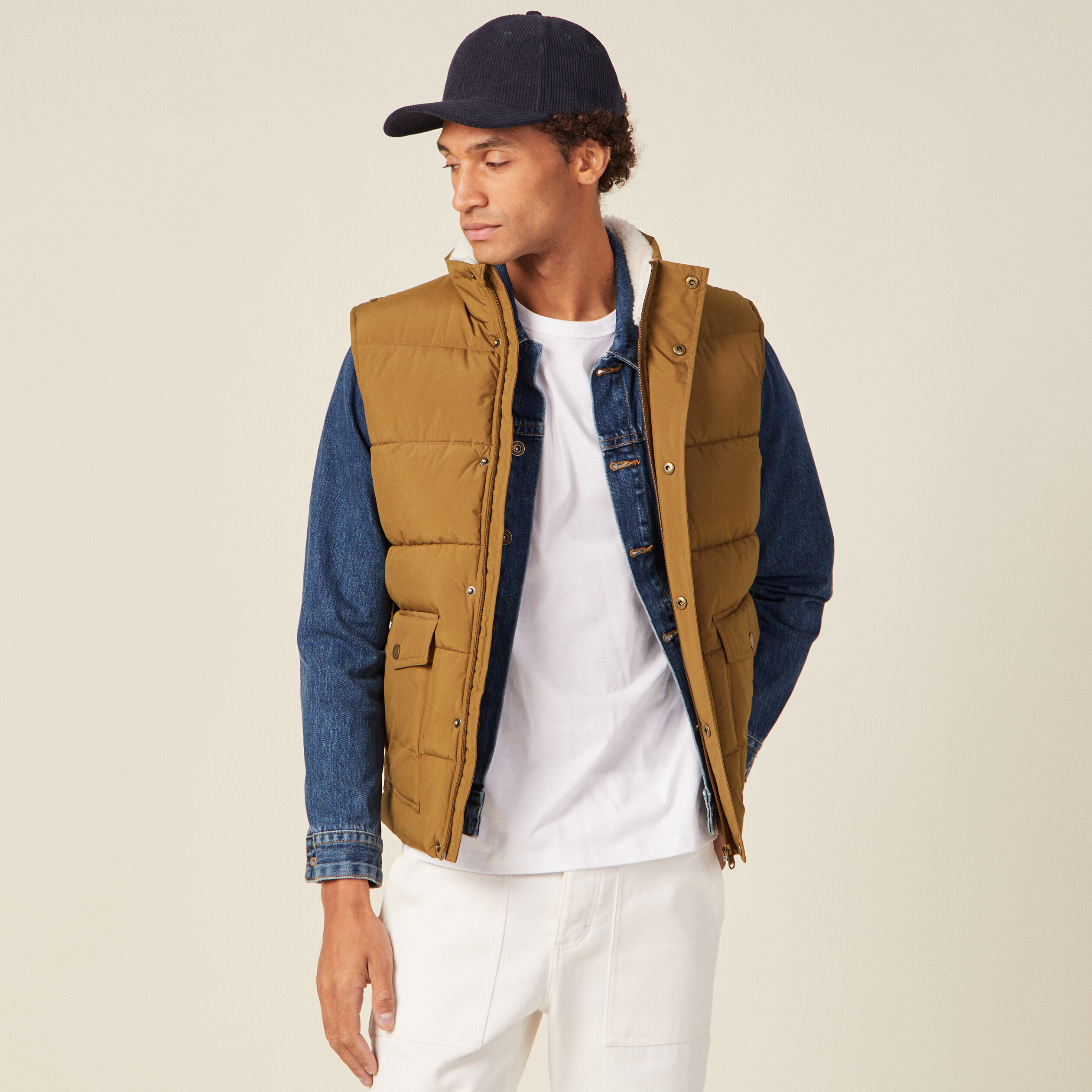 Doudoune droite sans manches beige homme