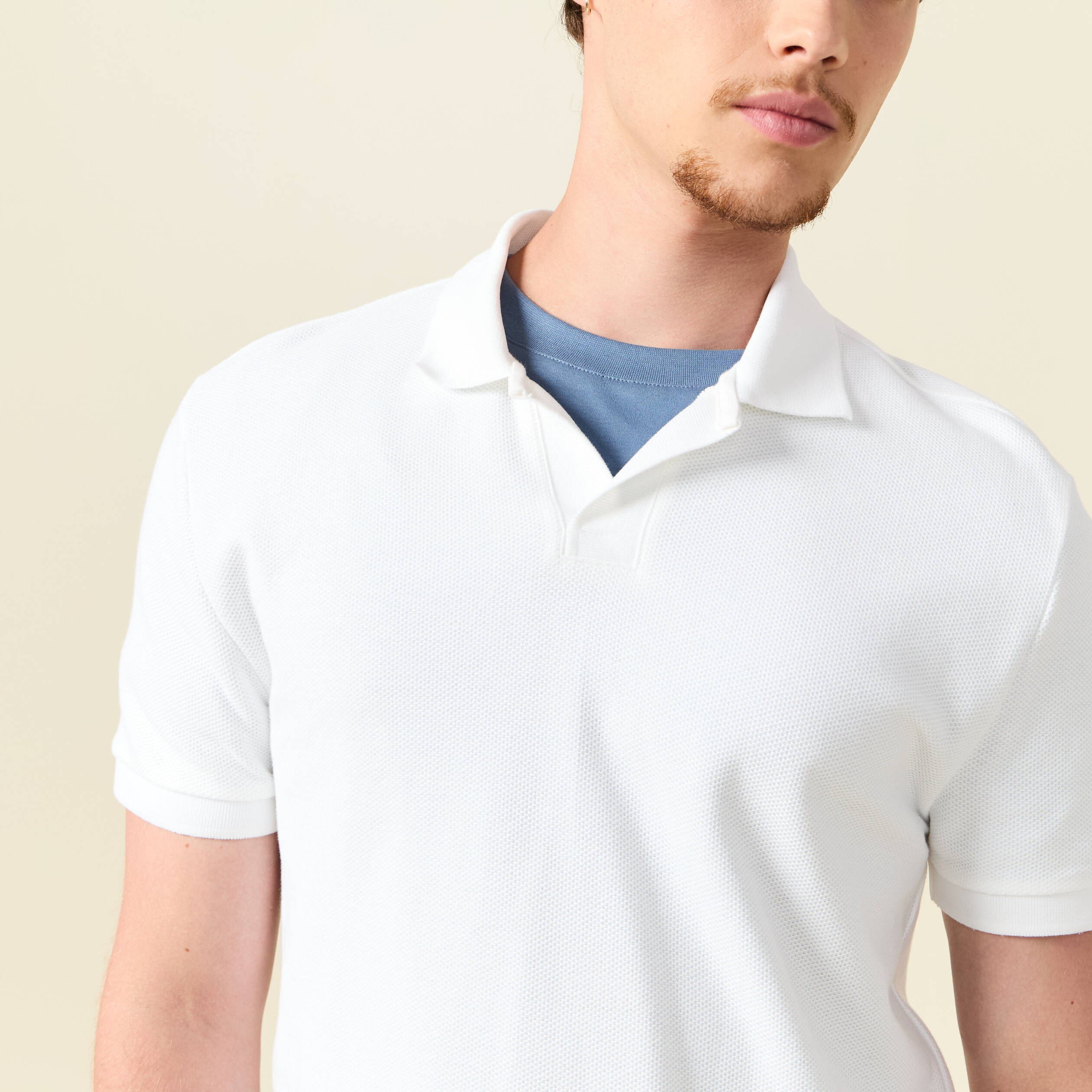 polo cintre manches courtes en coton blanc homme Polo cintré manches courtes en coton blanc homme