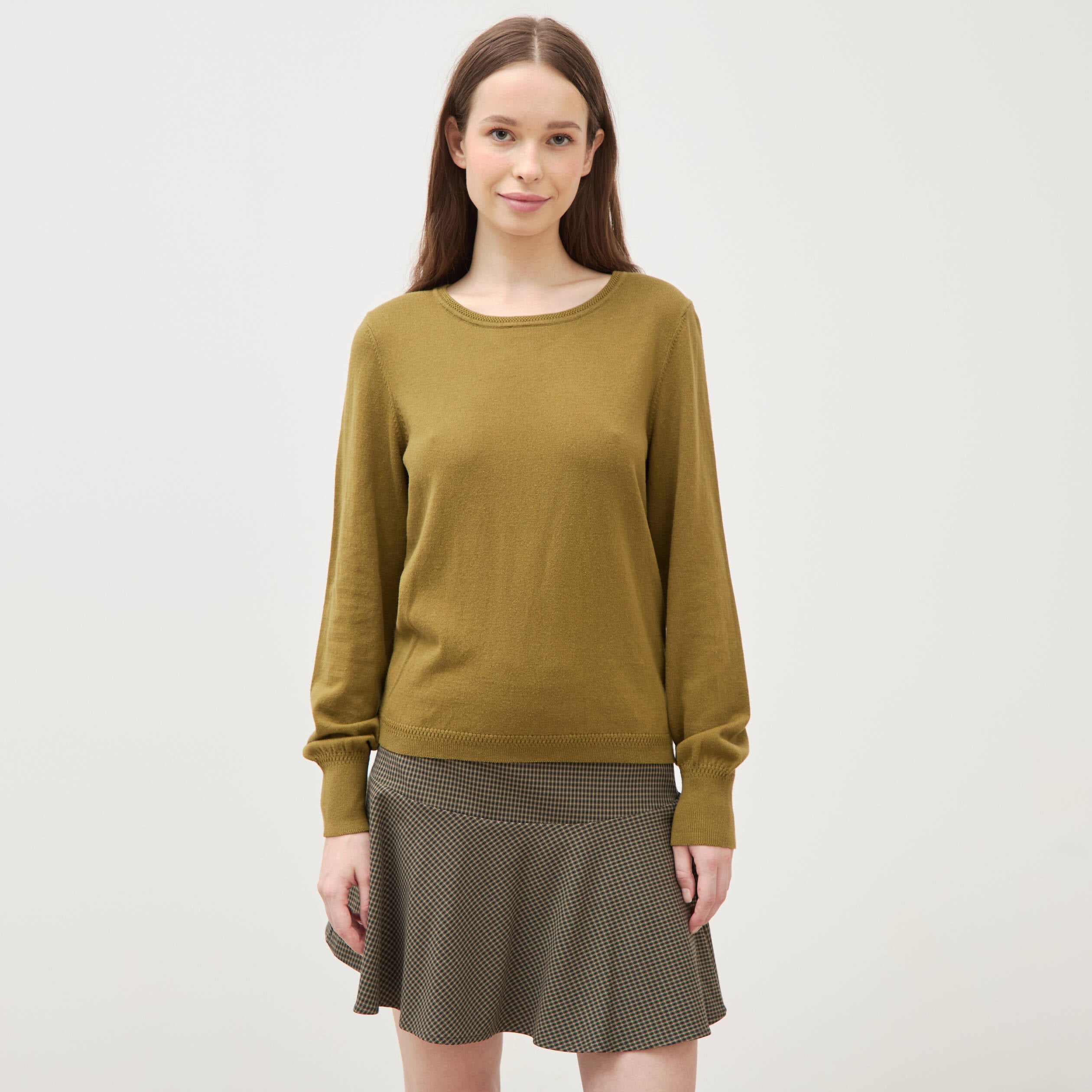 Pull manches longues vert kaki femme