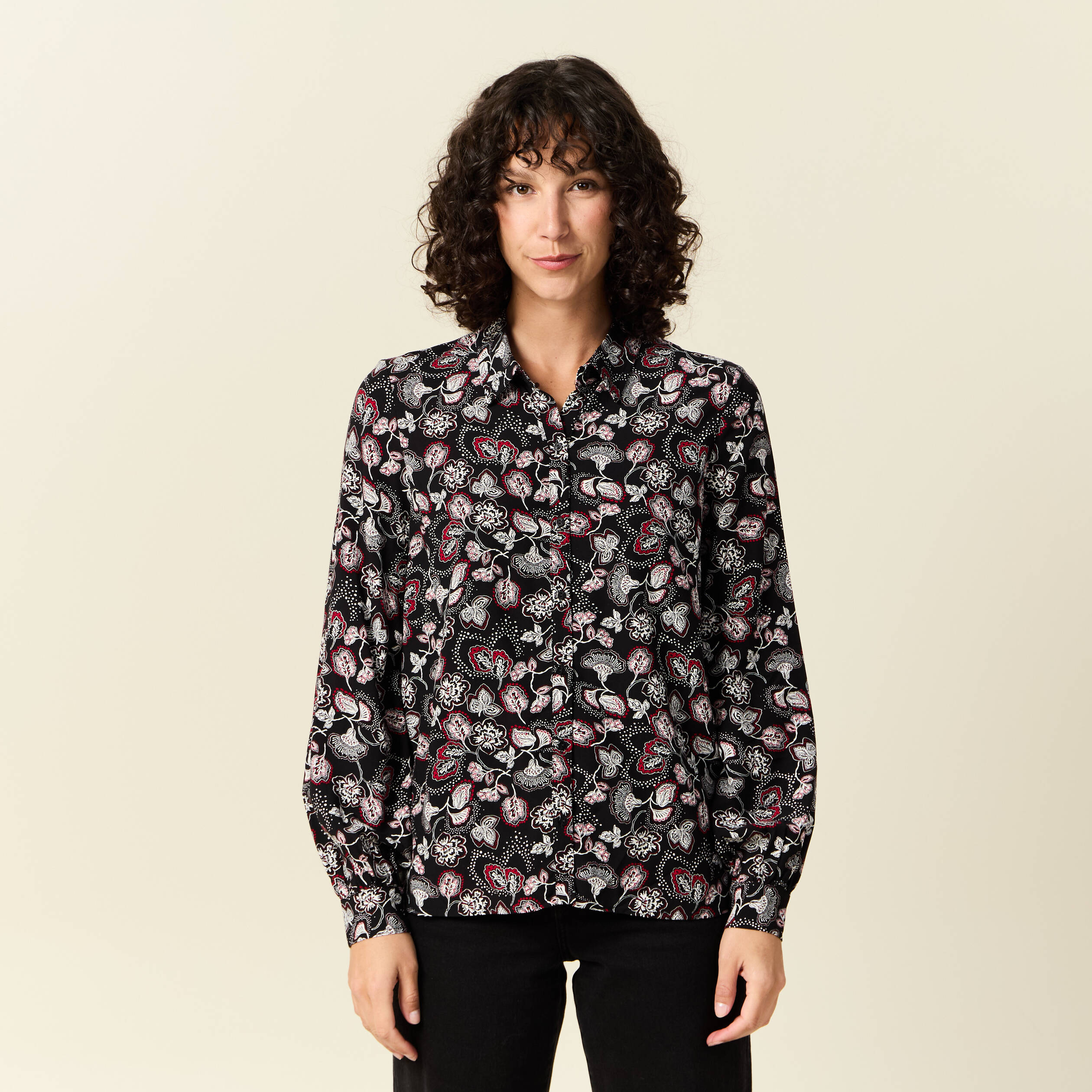 Chemise manches longues fluide noir femme