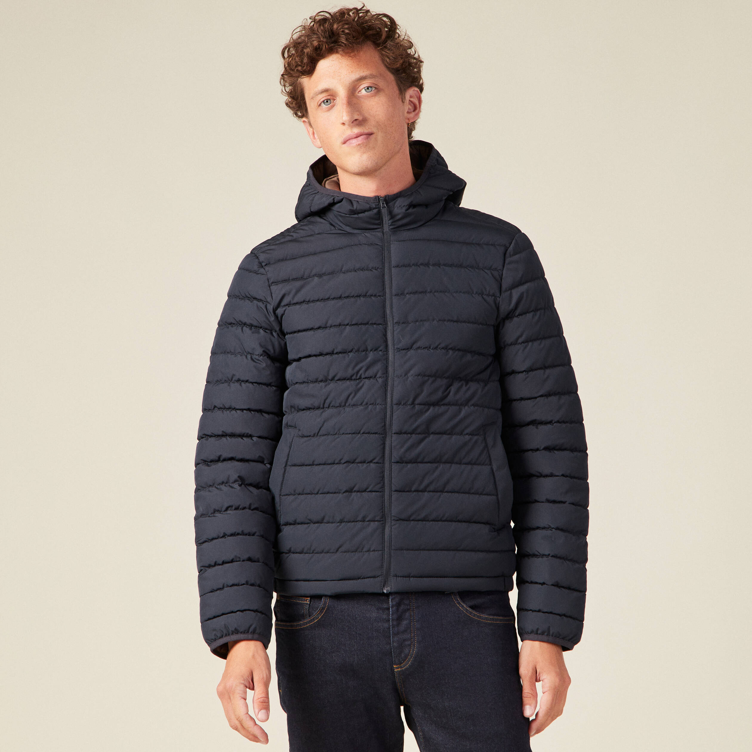 doudoune droite a capuche bleu marine homme Doudoune droite à capuche bleu marine homme