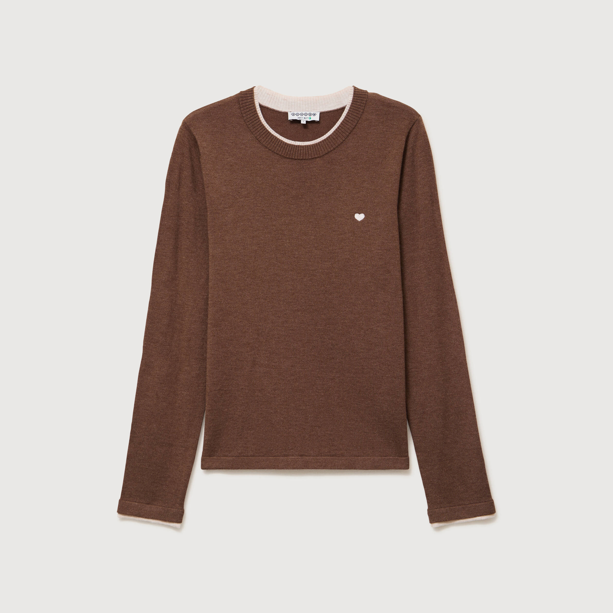 Pull fin col rond manches longues marron femme