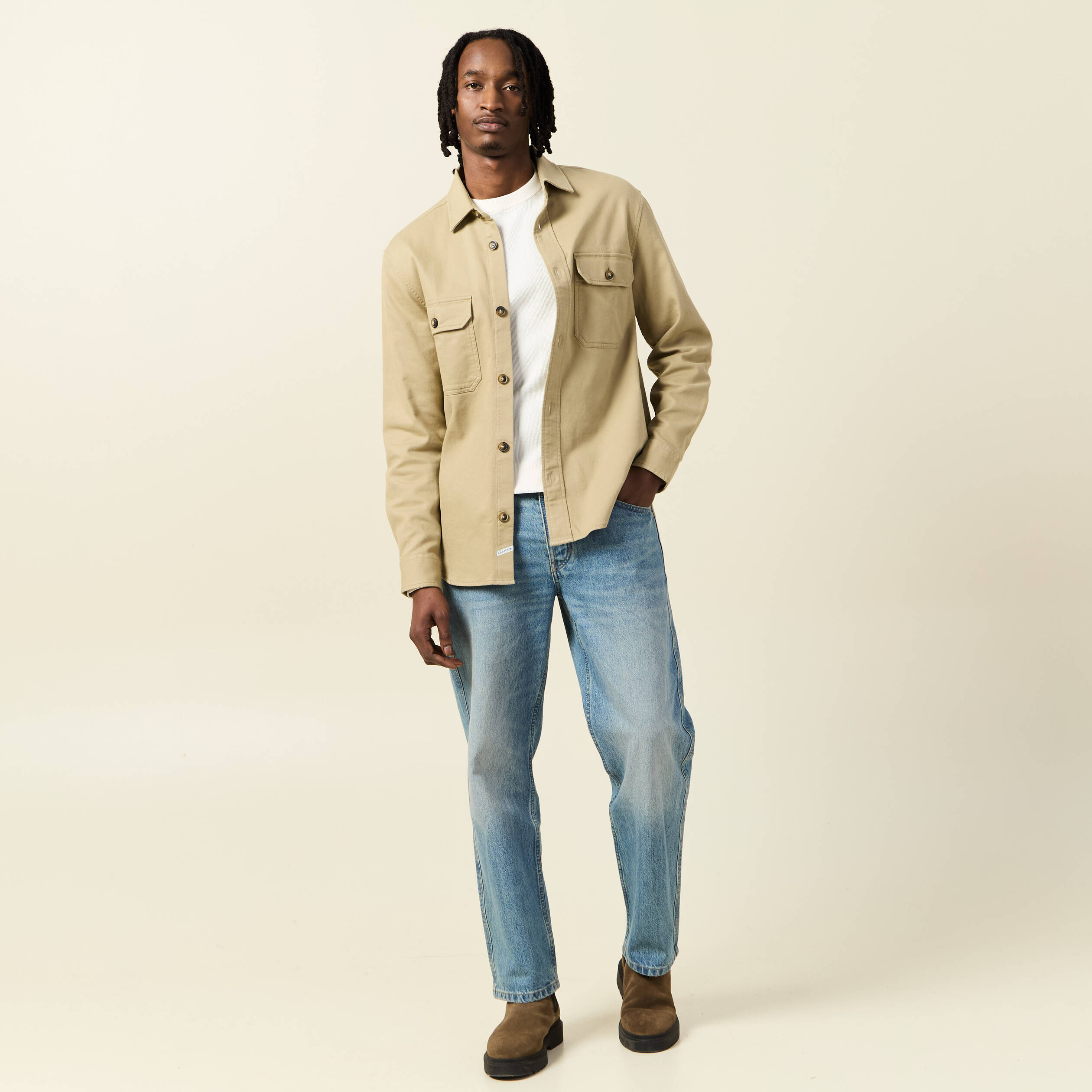 Surchemise manches longues taupe homme