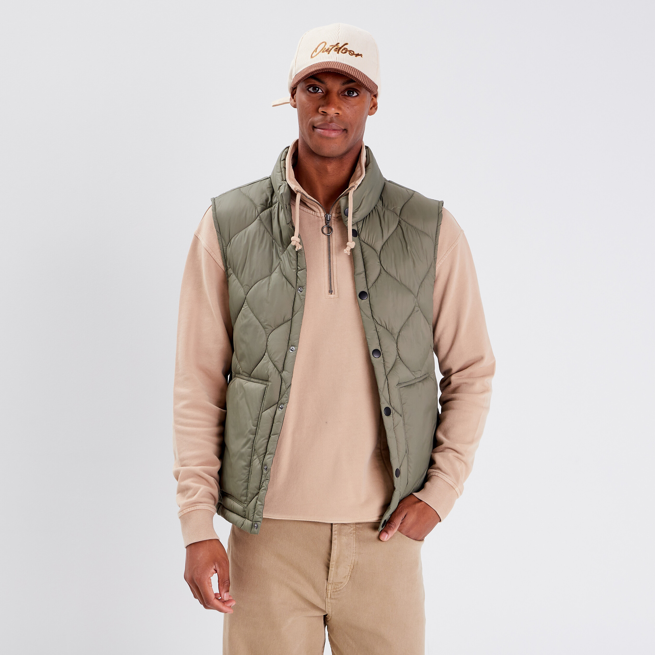 doudoune droite sans manches vert kaki homme Doudoune droite sans manches vert kaki homme