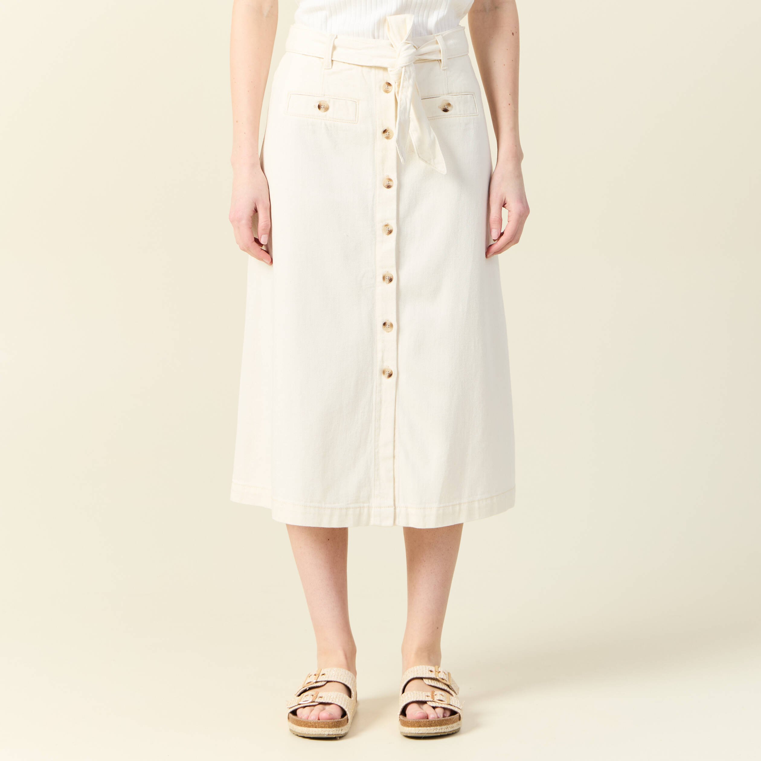 jupe midi trapeze denim blanc femme Jupe midi trapèze denim blanc femme