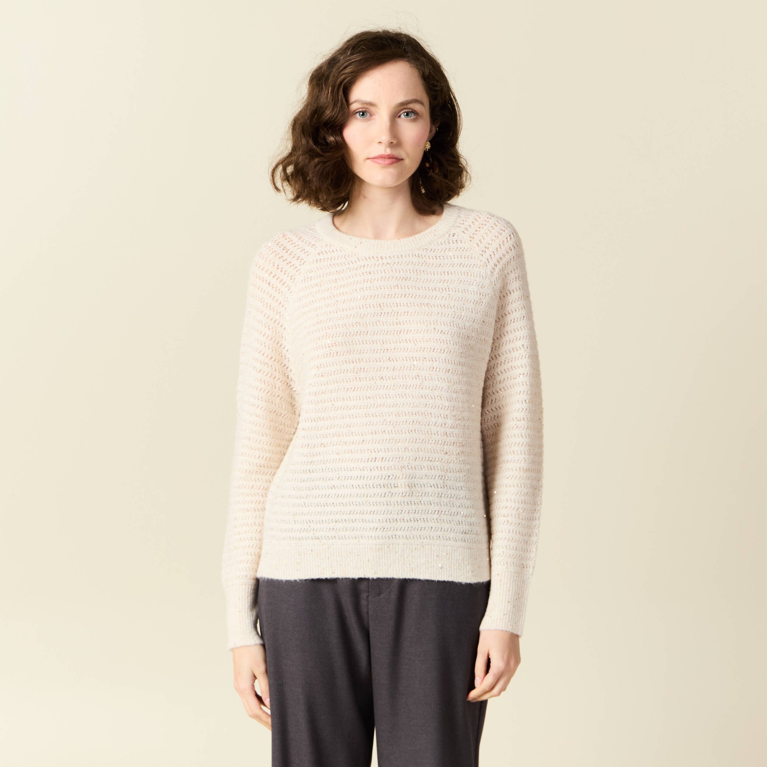 pull manches longues sequins ecru femme Pull manches longues sequins ecru femme