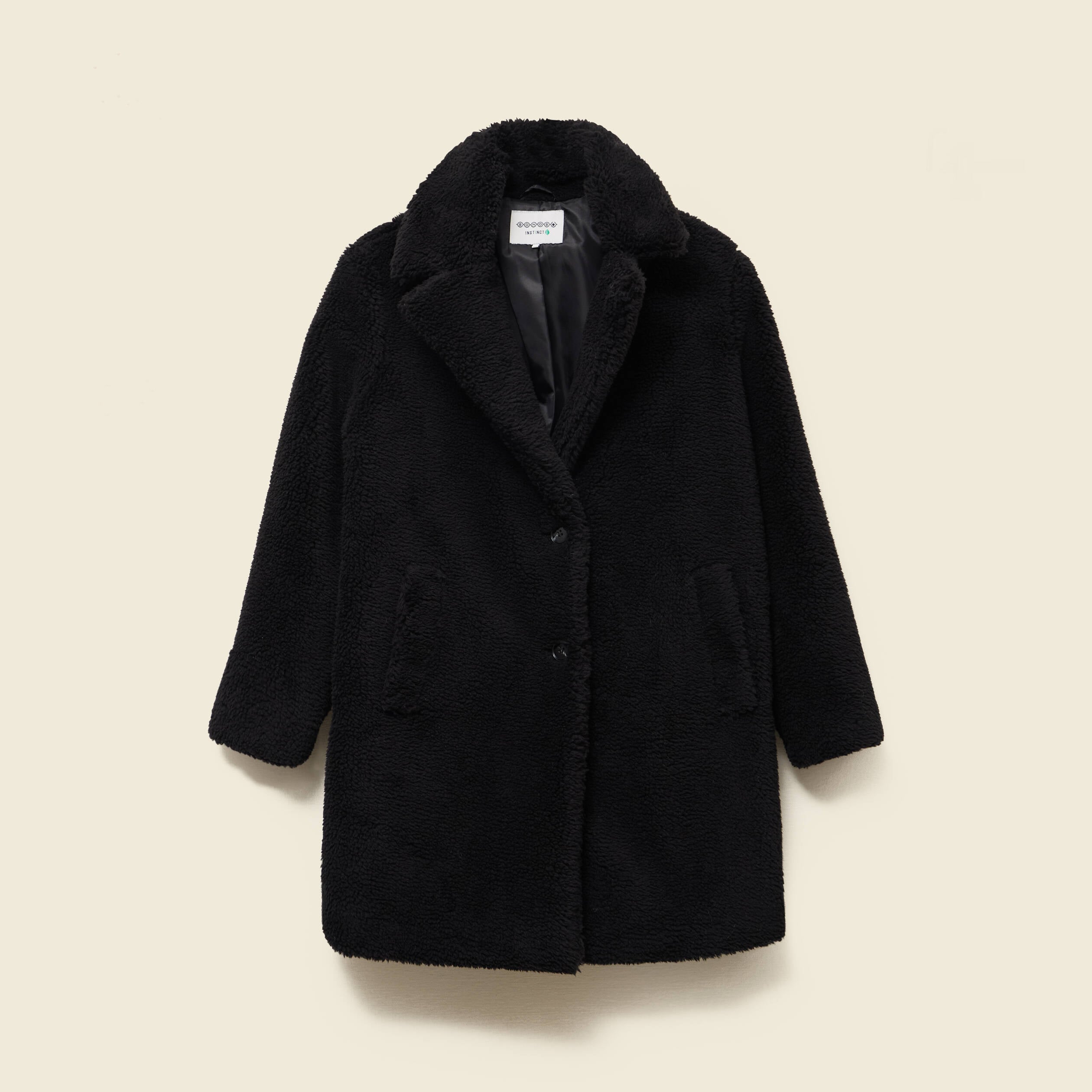 Manteau long laine mouton noir femme