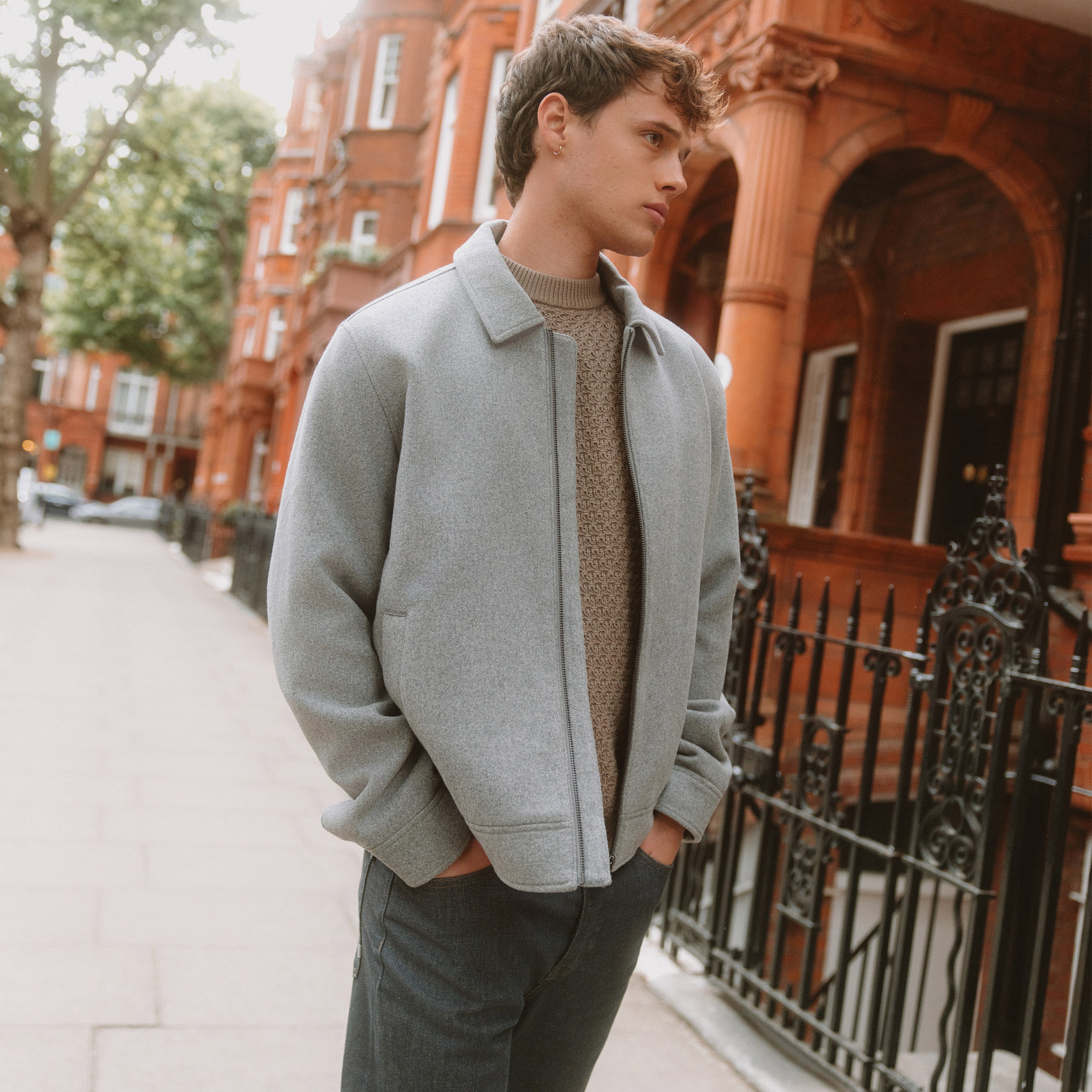 Veste oversize courte col classique gris moyen homme Bonobo