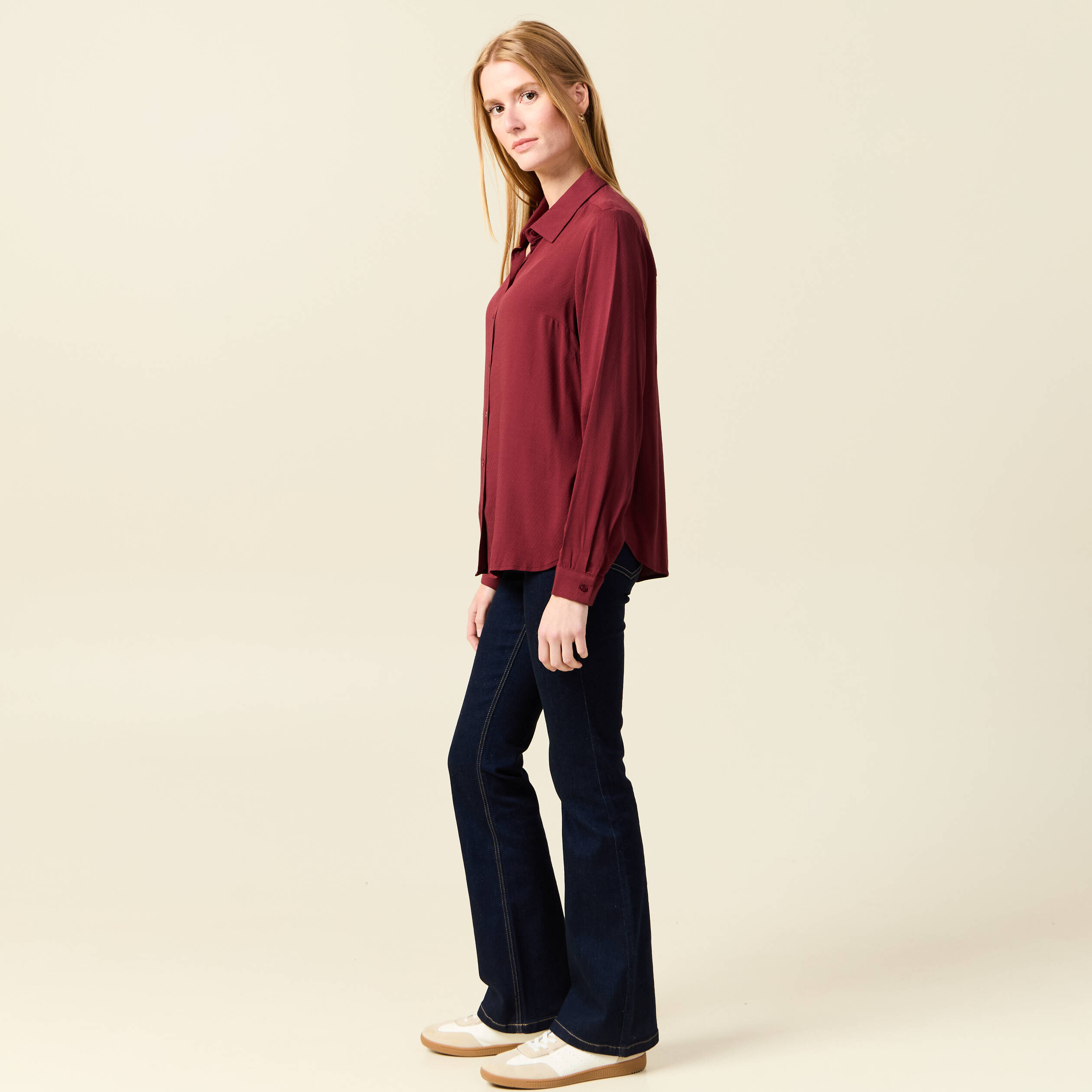 chemise manches longues fluide bordeaux femme Chemise manches longues fluide bordeaux femme