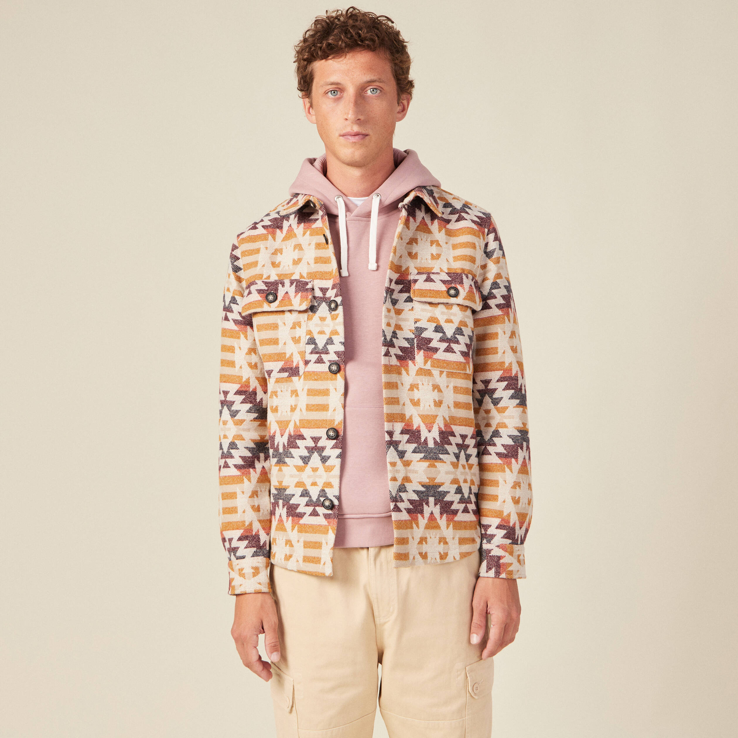 Surchemise manches longues beige homme