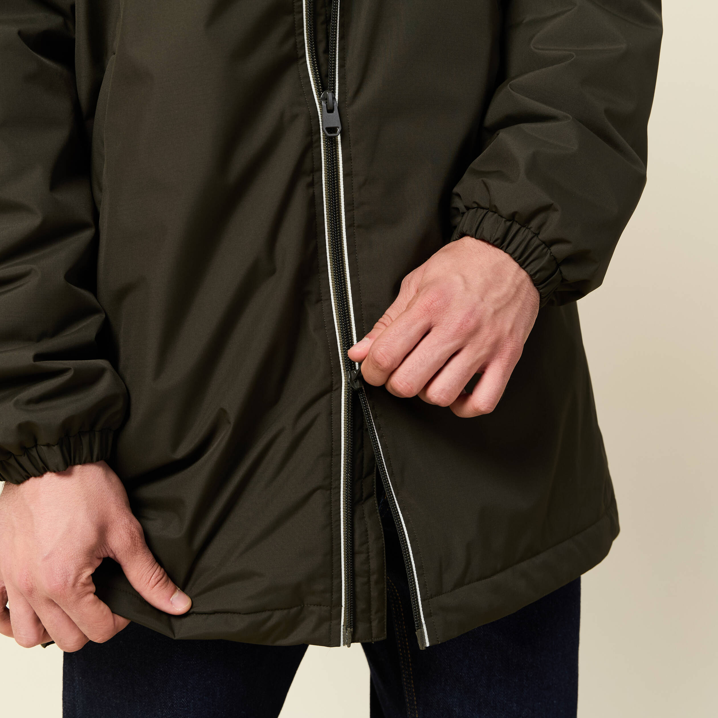 Parka longue droite &agrave; capuche vert kaki homme