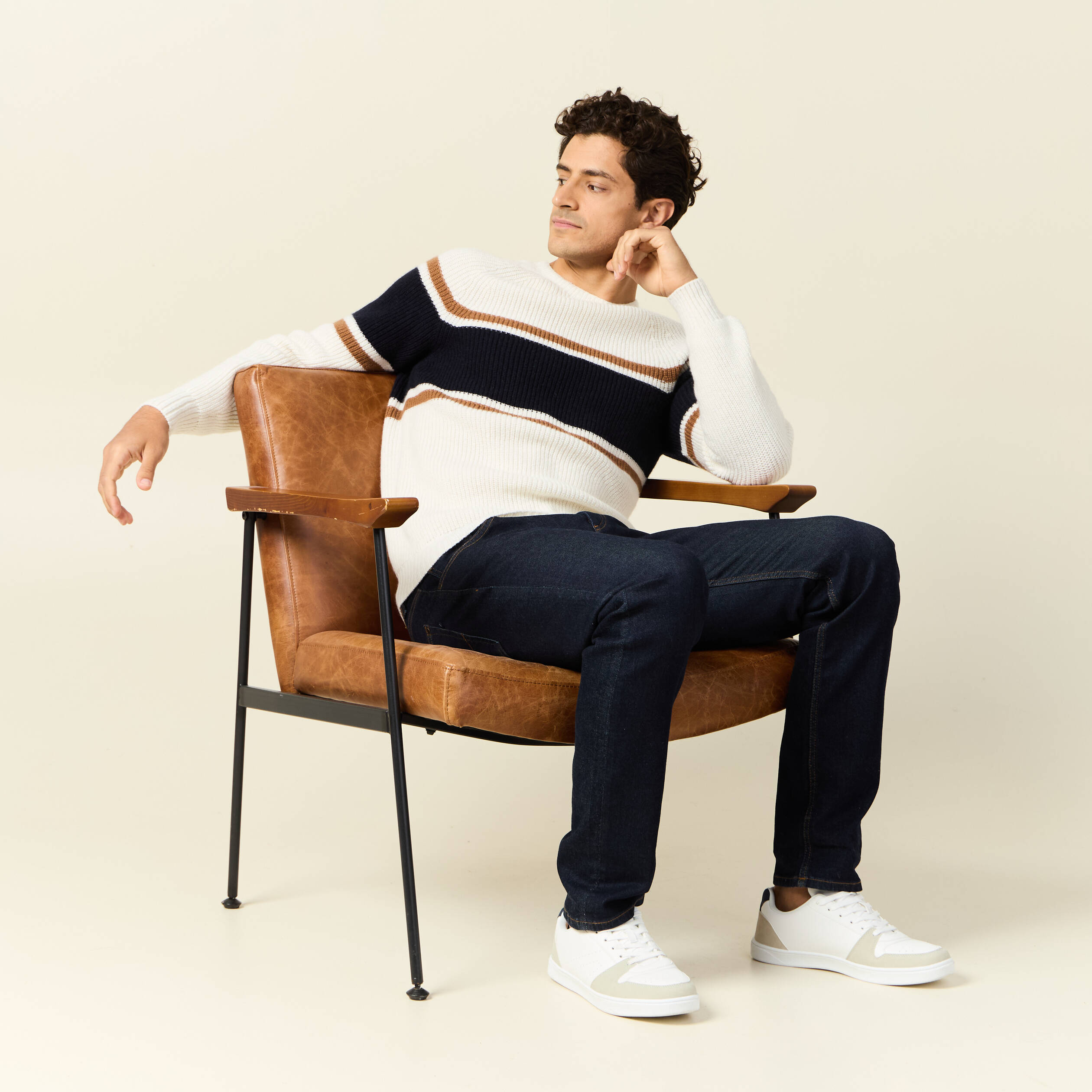 pull manches longues fabrique en france ecru homme Pull manches longues fabriqué en France ecru homme