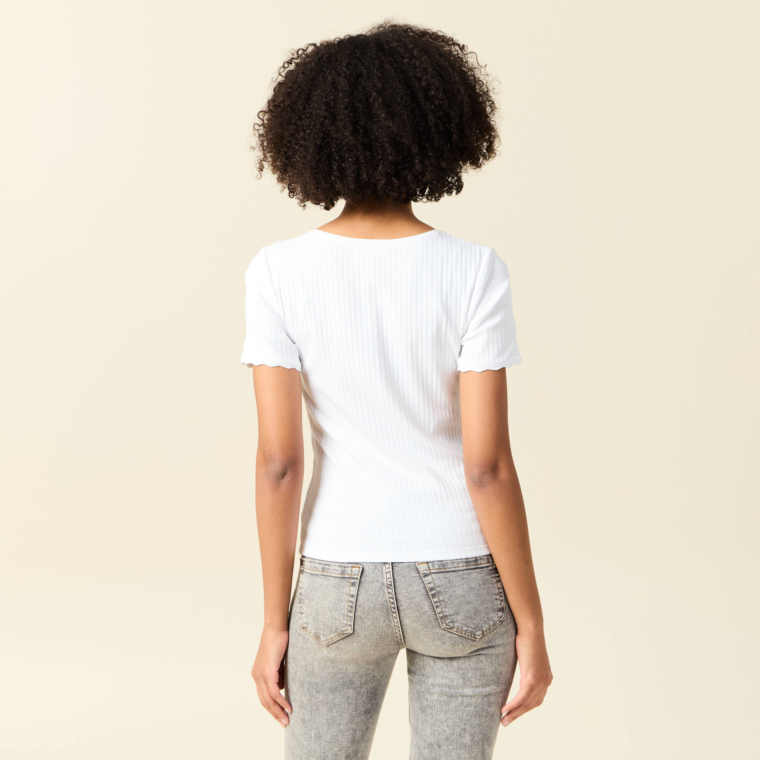 t shirt manches courtes cotele blanc femme T-shirt manches courtes côtelé blanc femme
