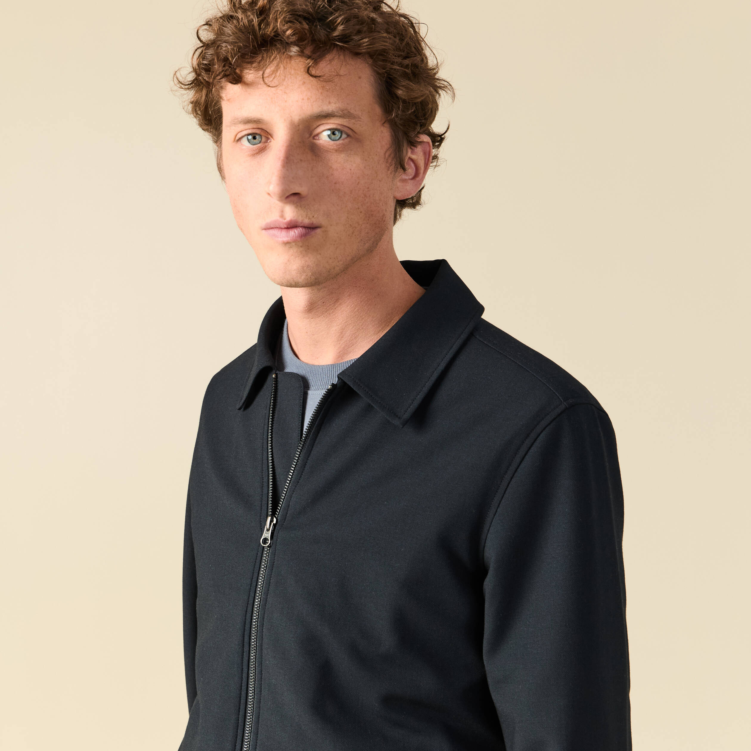 Blouson manches longues col classique bleu marine homme