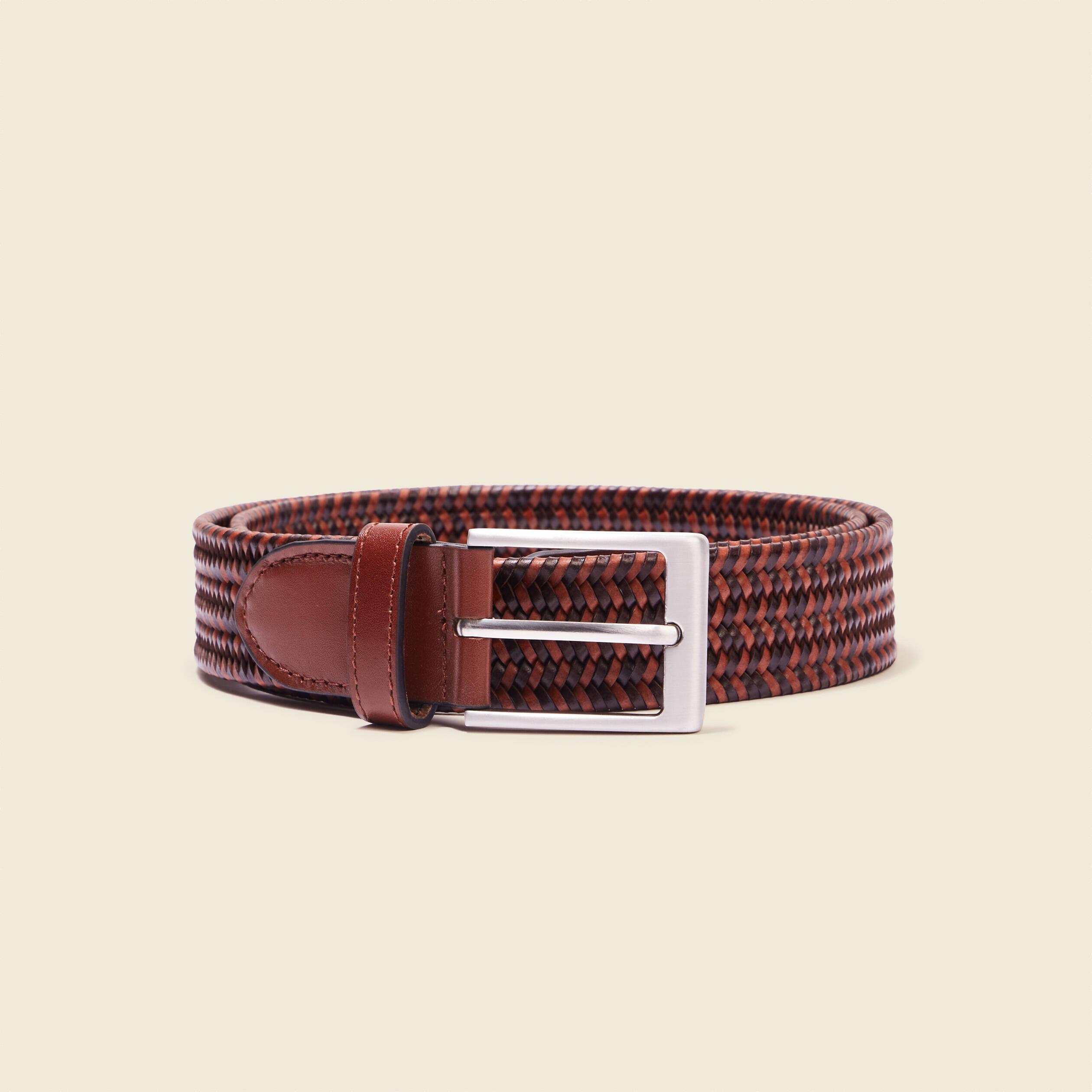 Ceinture tress&eacute;e marron homme