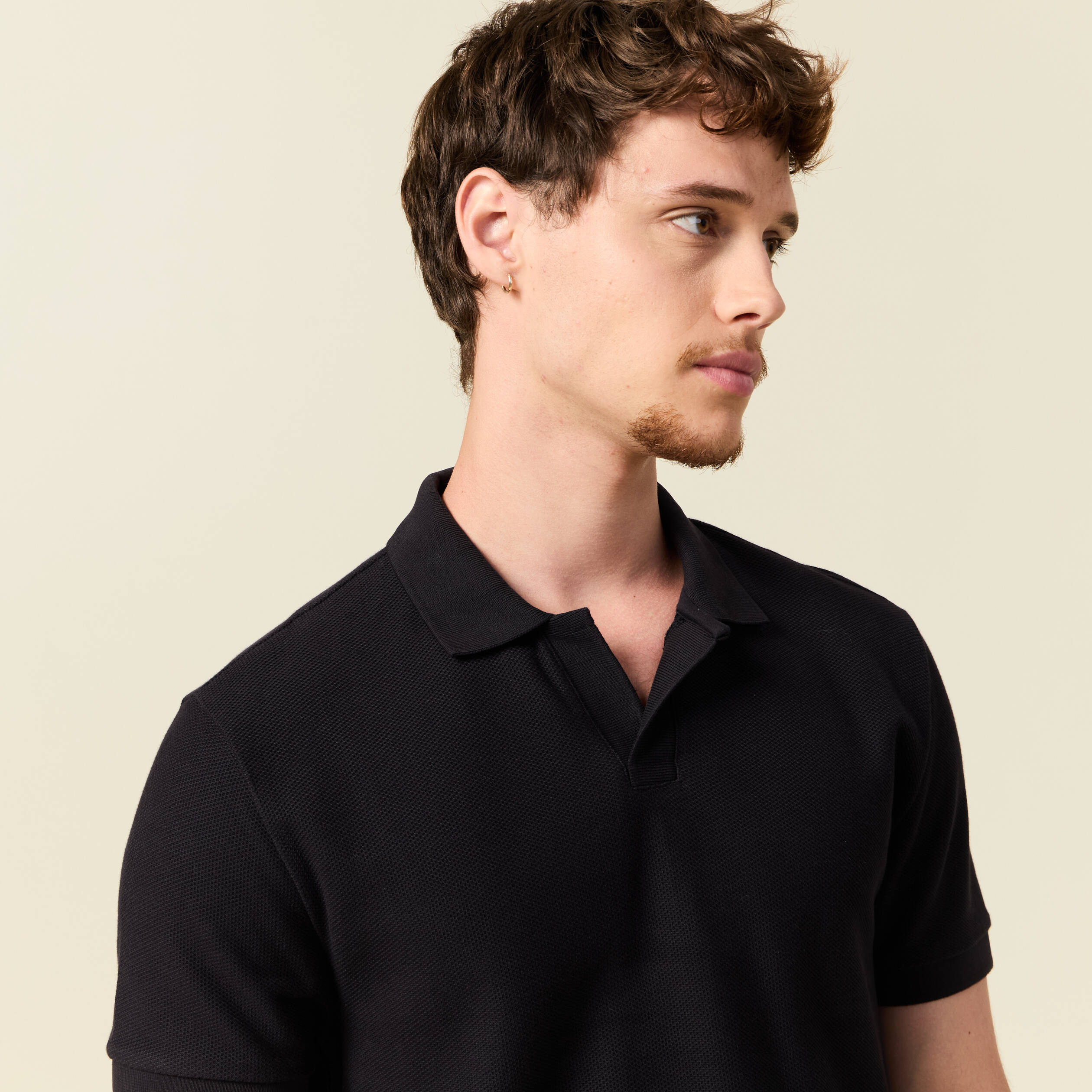 polo cintre manches courtes en coton noir homme Polo cintré manches courtes en coton noir homme