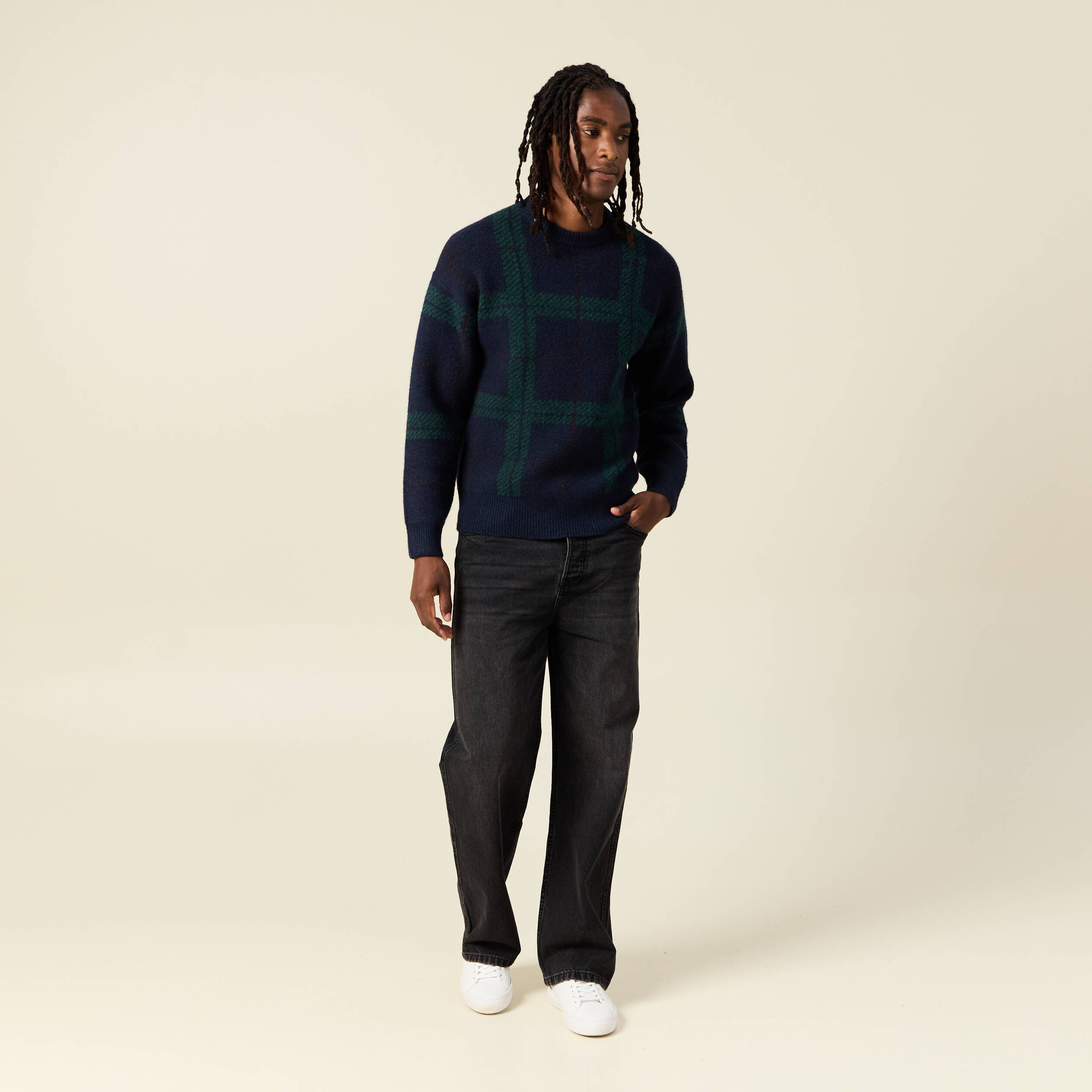 Pull manches longues bleu marine homme