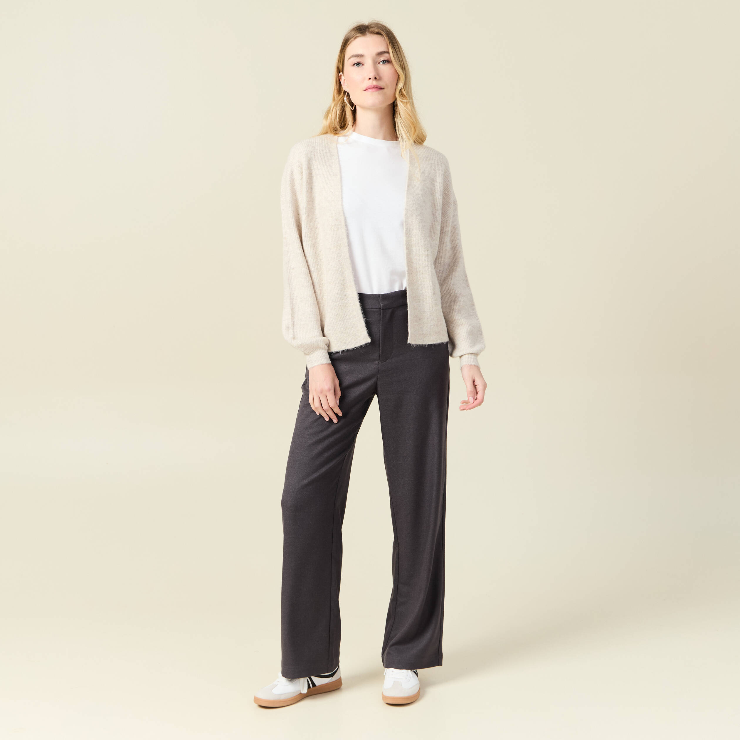 Gilet manches longues creme femme