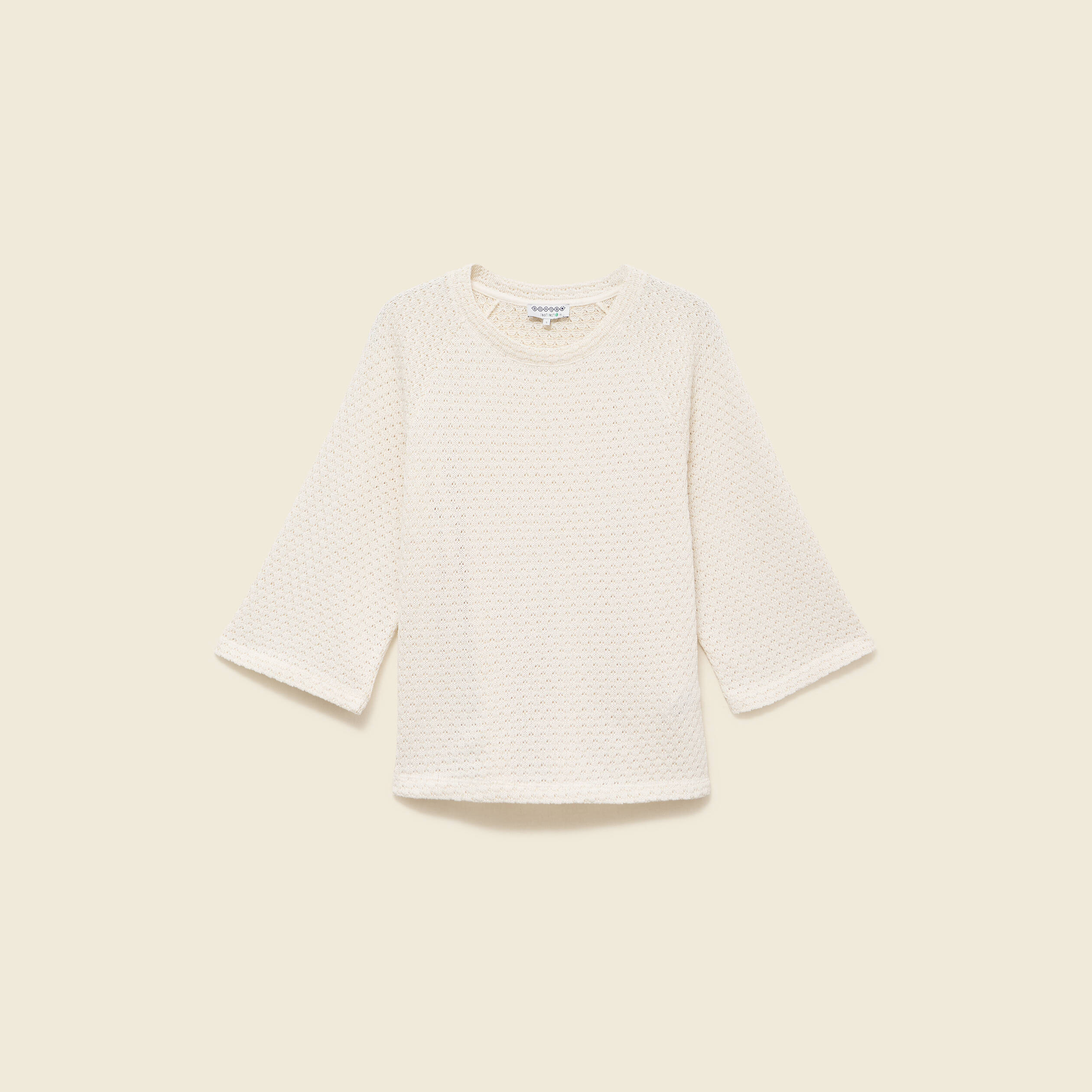 Sweat col rond manches 3/4 brillant ecru femme