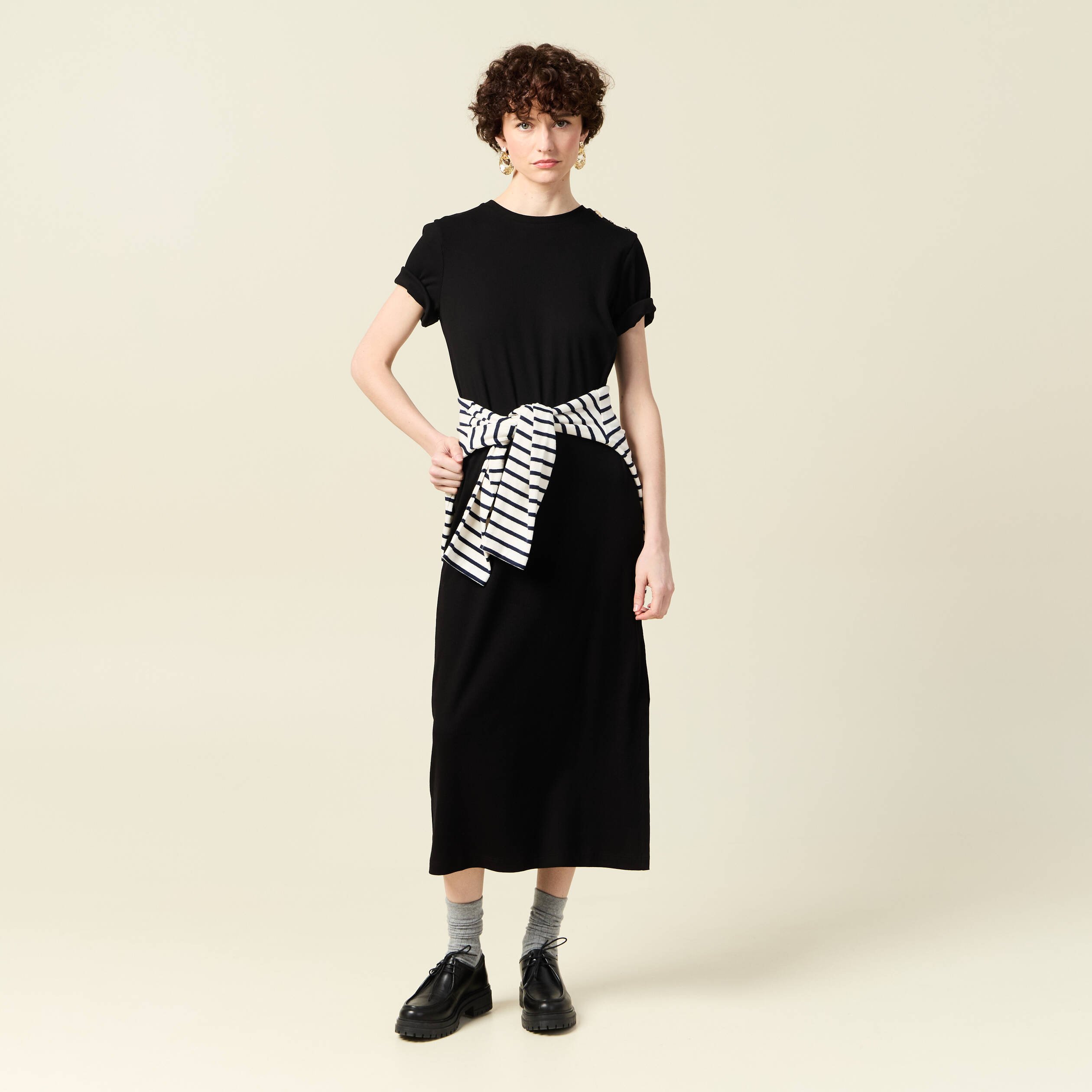Robe longue droite noir femme