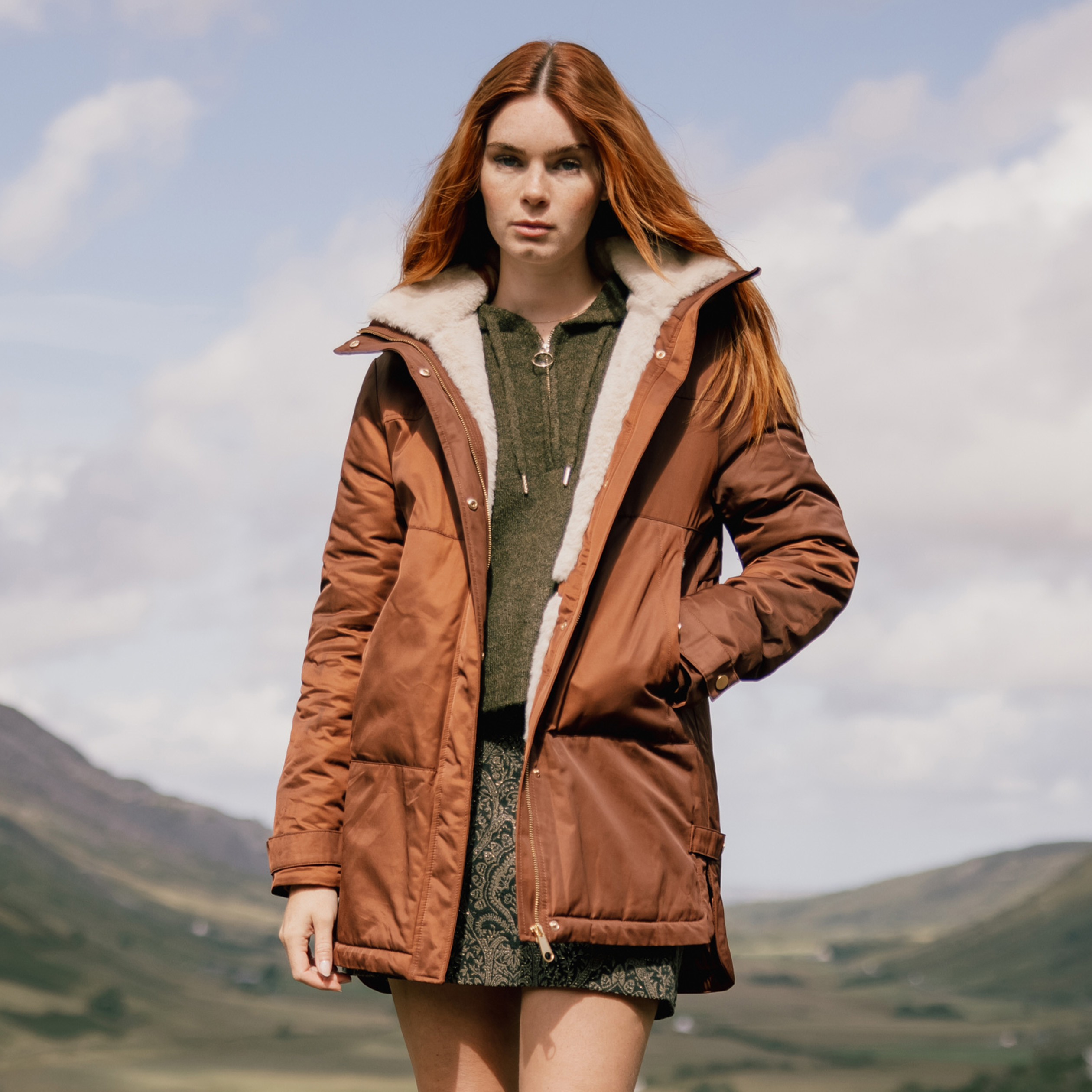 Parka droite à capuche marron foncé femme Bonobo