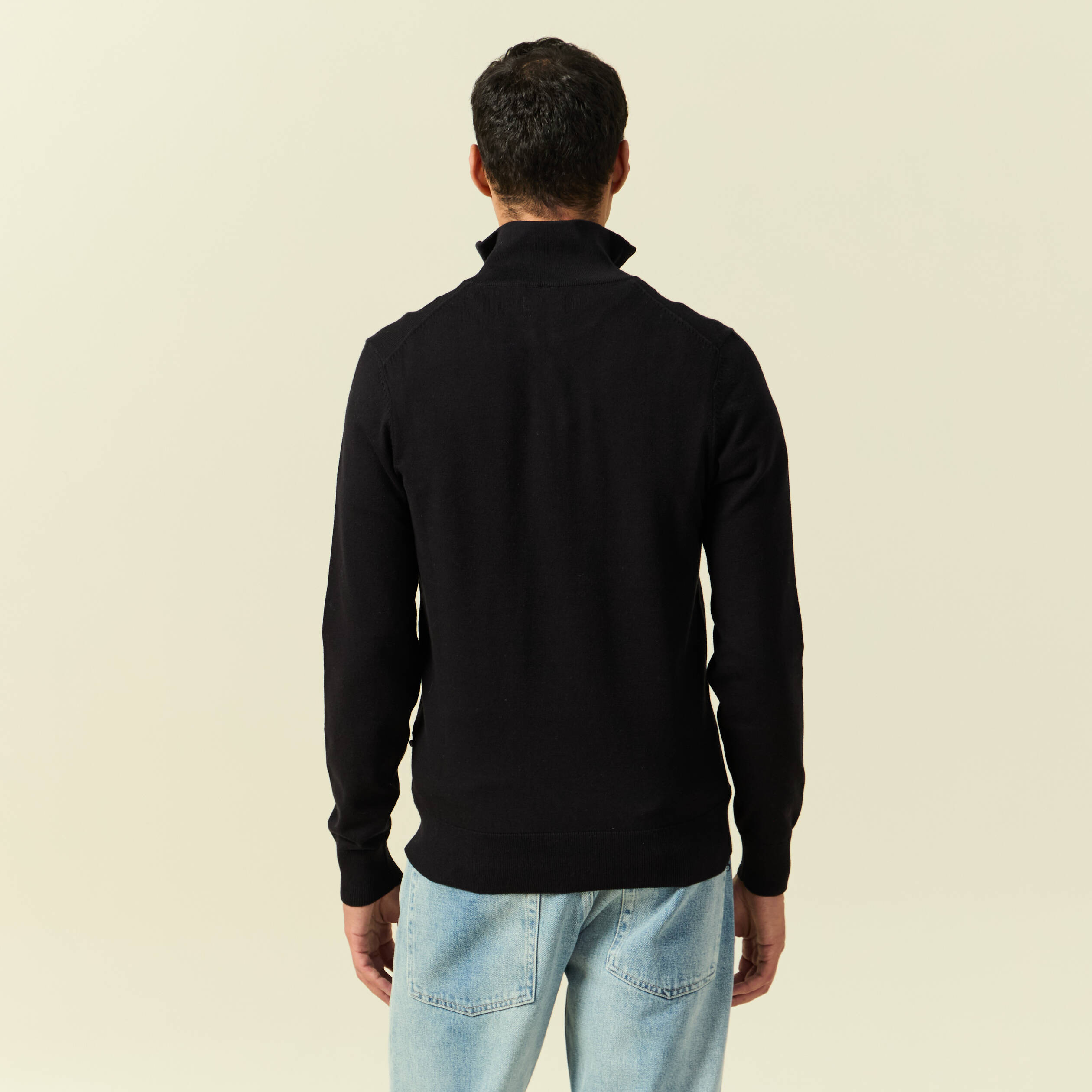 Pull fin col camionneur manches longues noir homme