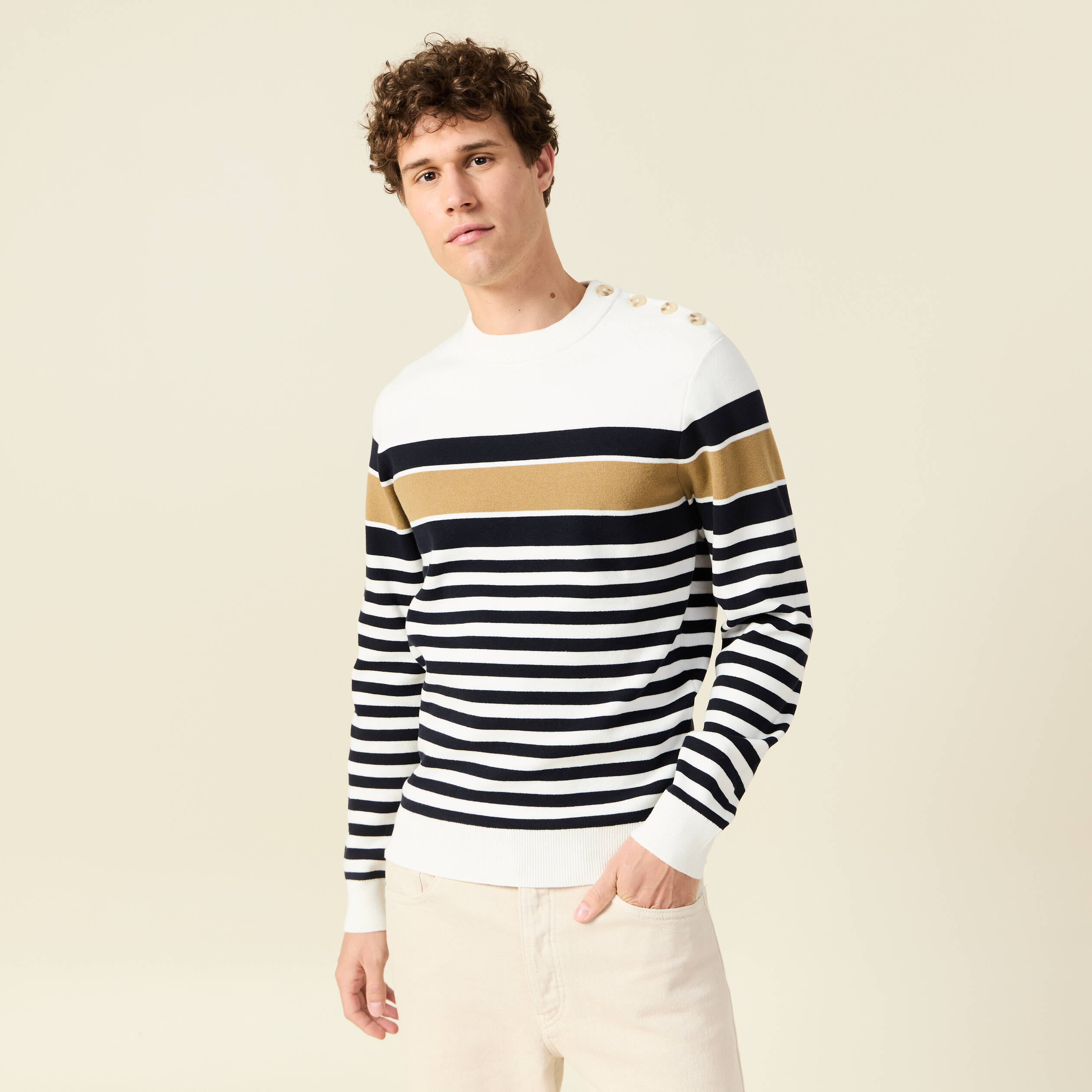 Pull éco-responsable ecru homme