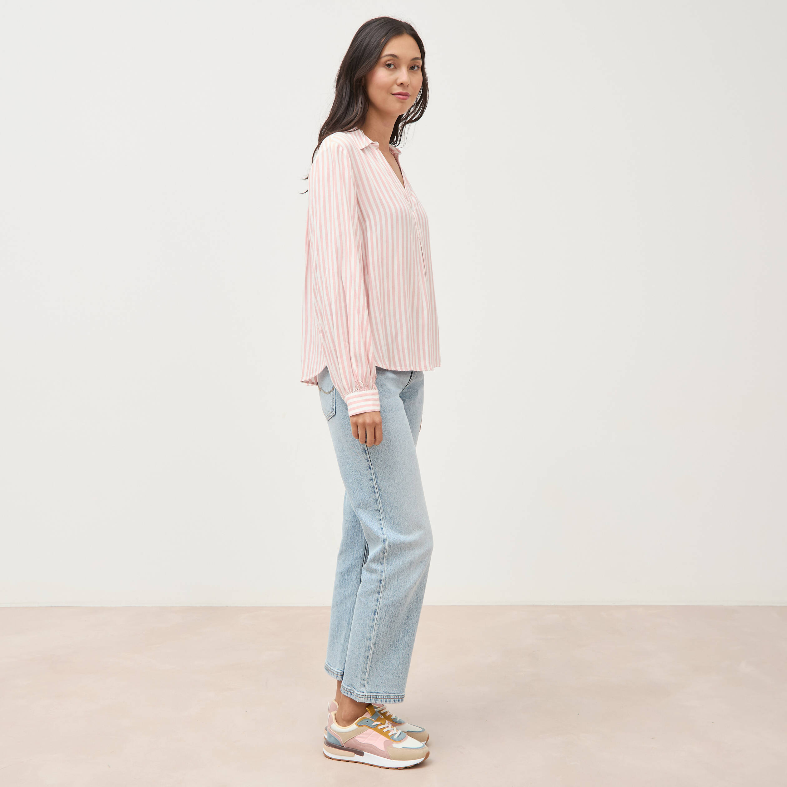 Blouse manches longues rose clair femme